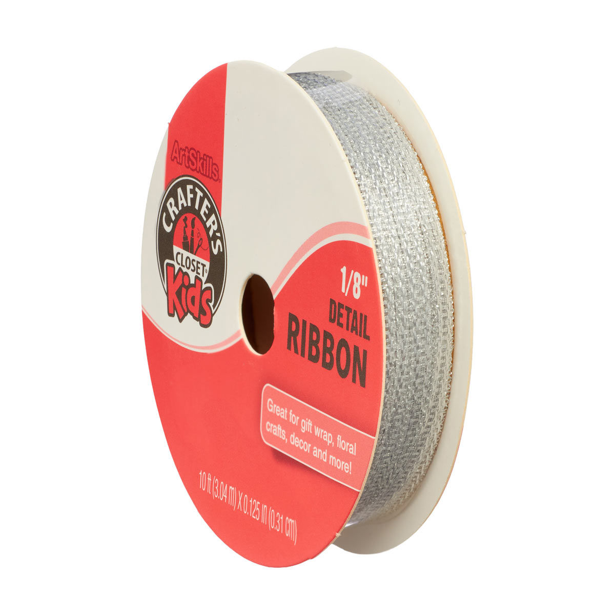 Crafter's Closet Kids 1/2" Ribbon, Silver, 10 ft