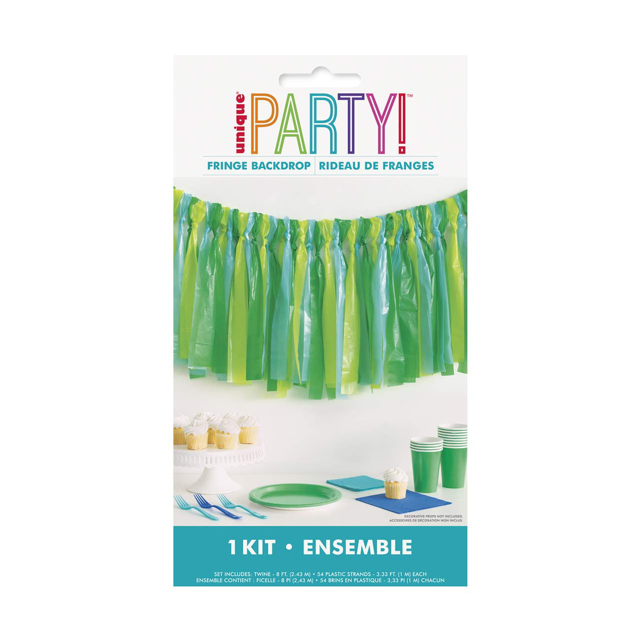 Blue & Green Plastic Fringe Backdrop, 8 ft
