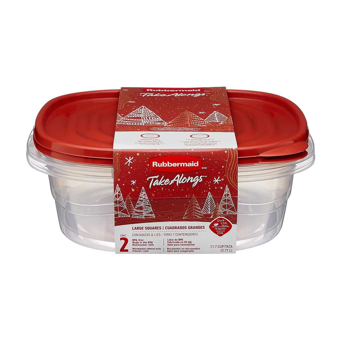 Rubbermaid Take Alongs Christmas Clear Large Square Containers with Red Lid, 2 ct