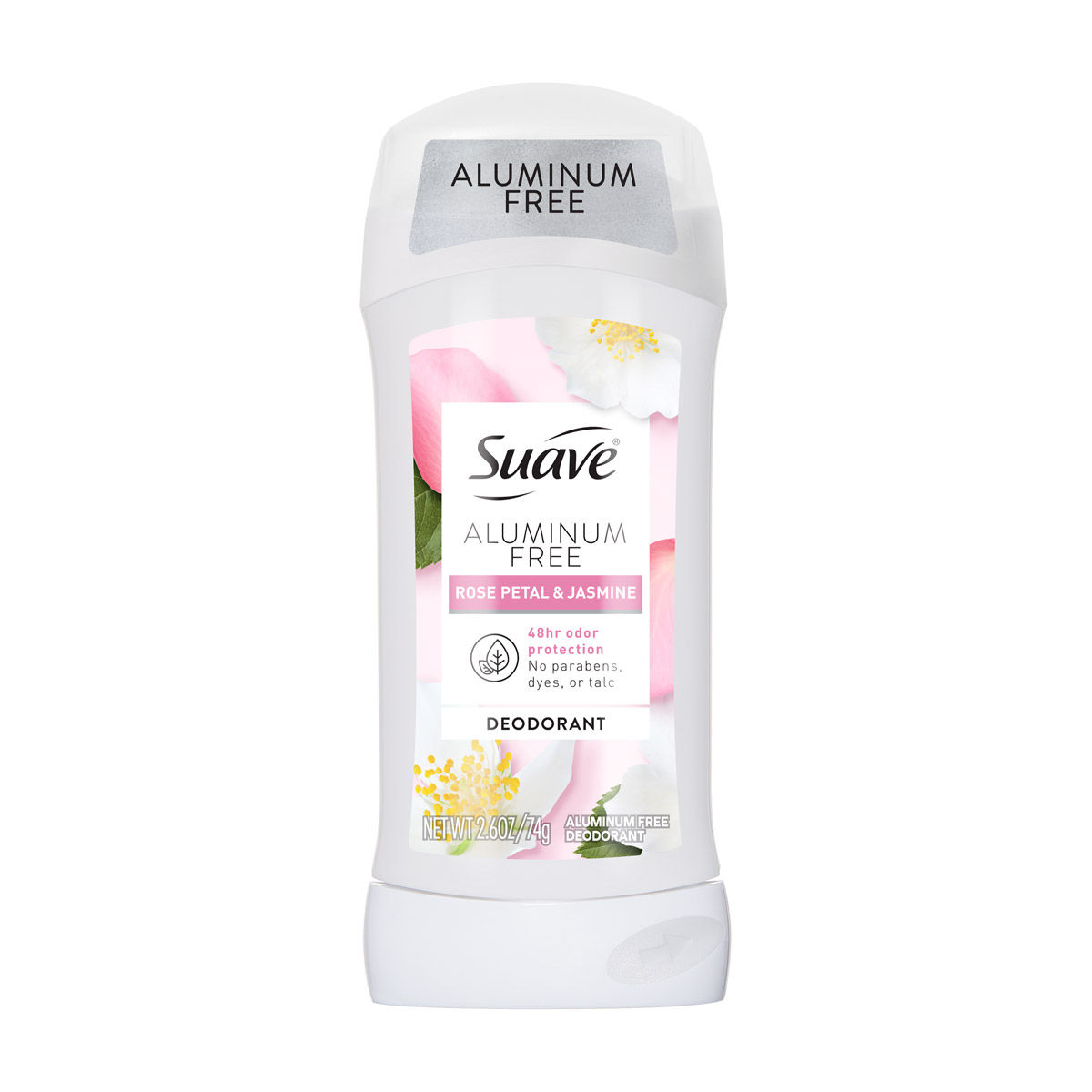 Suave Aluminum Free Rose Petal & Jasmine Women’s Deodorant, 48HR Odor Protection, 2.6 OZ