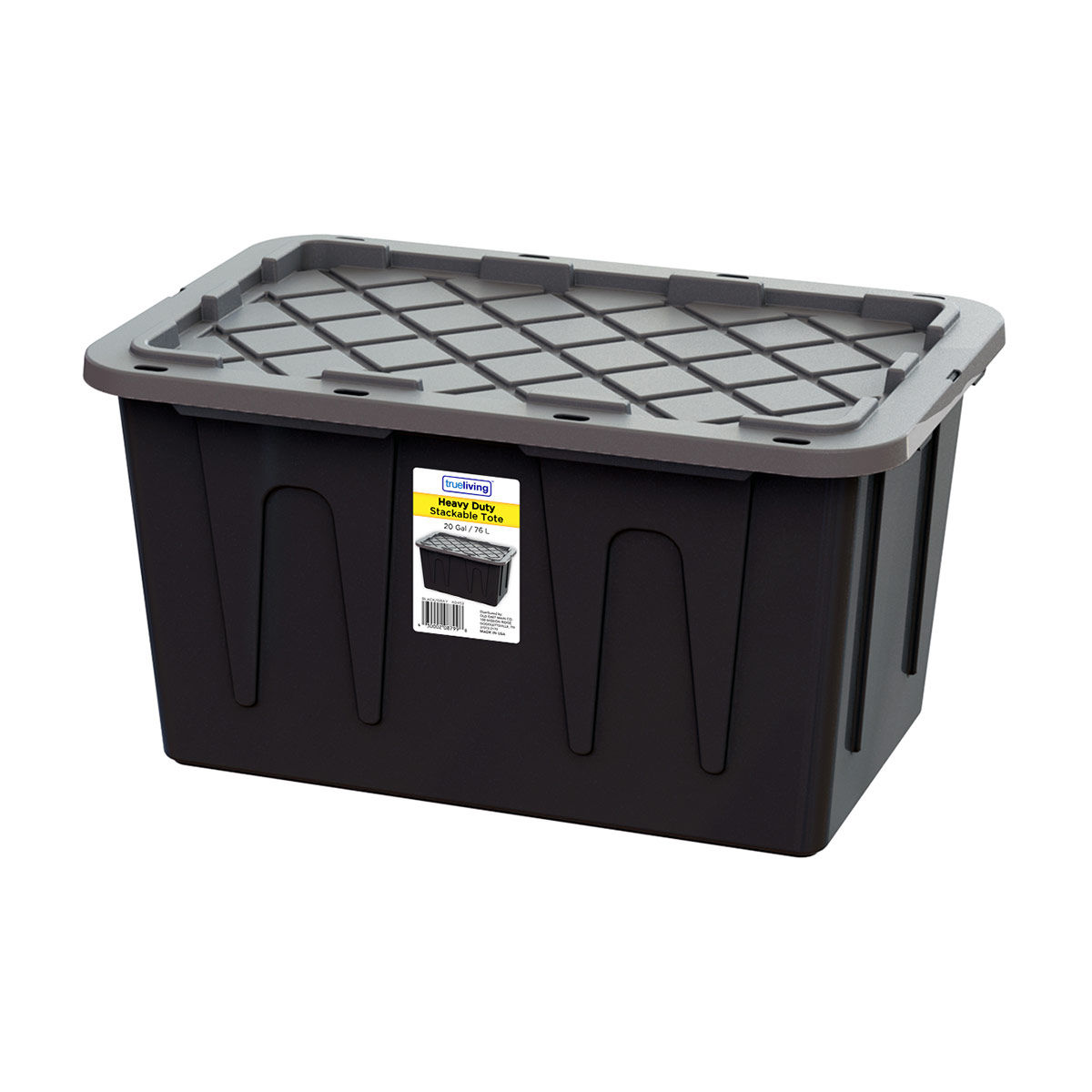 True Living Heavy Duty Stackable Storage Tote with Lid, Black & Gray, 20 Gal