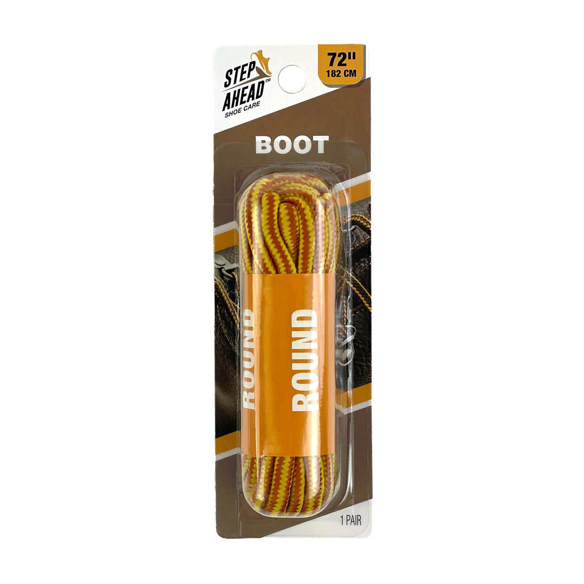 Step Ahead Shoe Care, Boot Lace, Brown/Yellow, 72 in