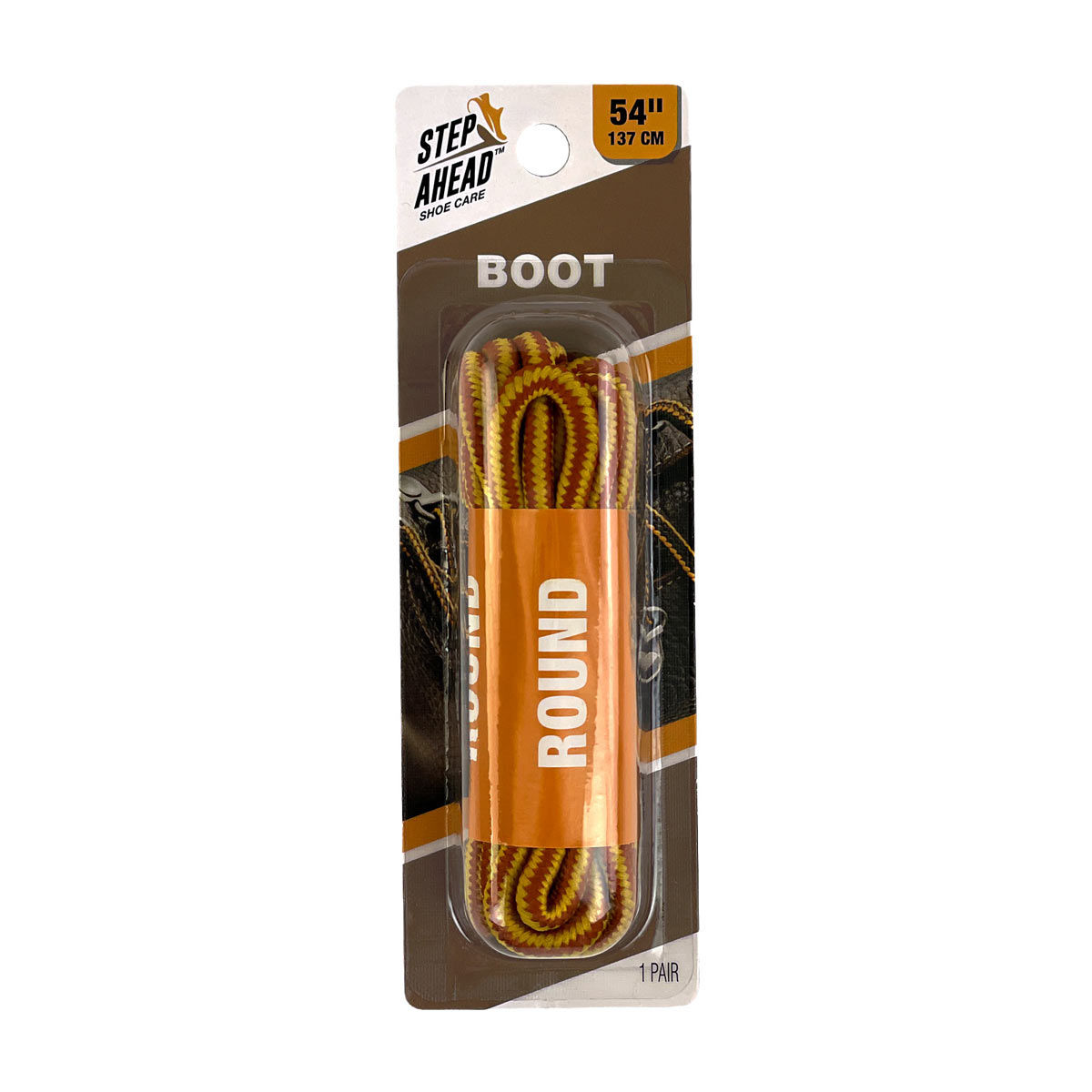 Step Ahead Shoe Care, Boot Lace, Brown/Yellow, 54 in