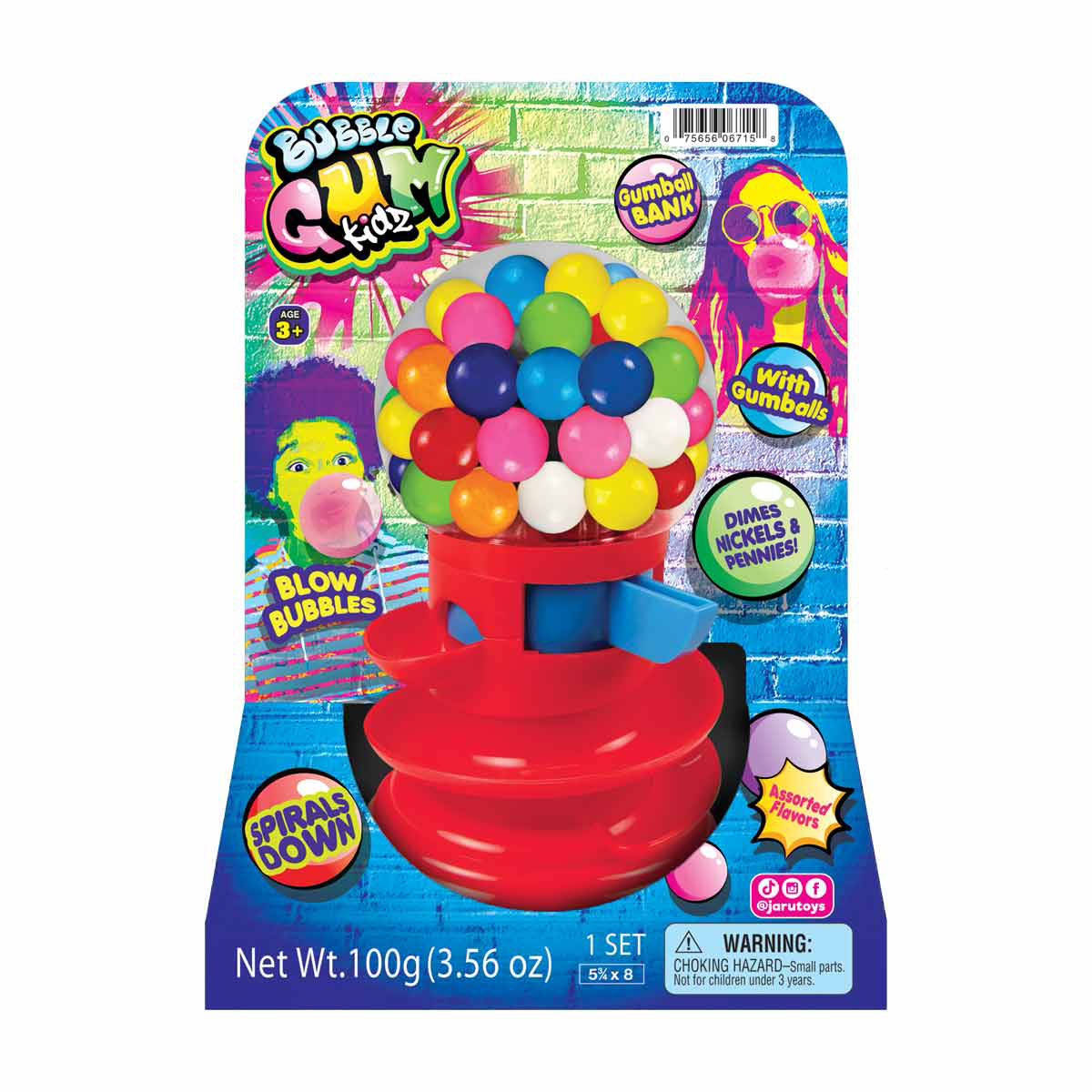Bubble Gum Kidz Gumball Machine Bank with Assorted Flavor Gumballs, 3.56 oz, 2 A