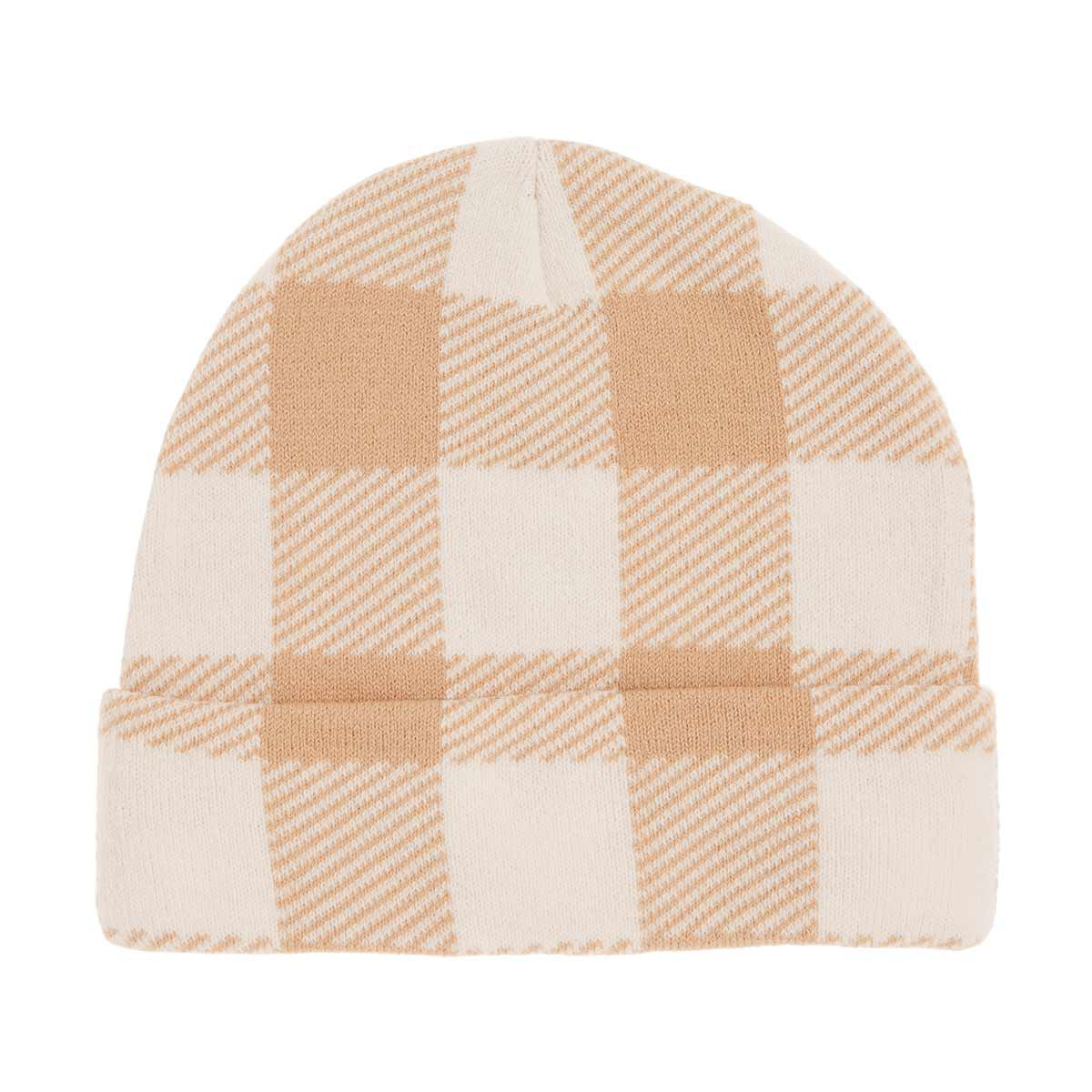 Printed Plaid Beanie with Cuff
