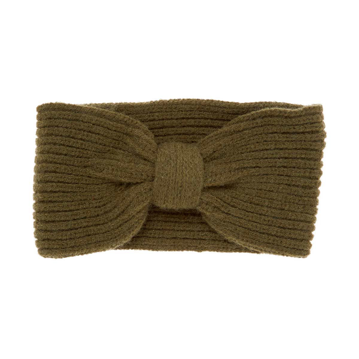 Knit Bow Ear Warmer, Olive
