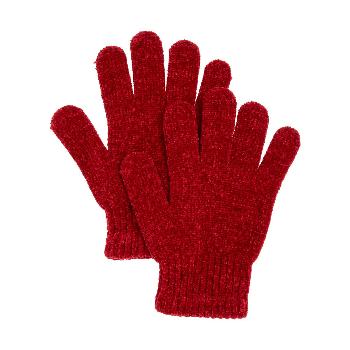 Solid Chenille Knit Gloves, Red