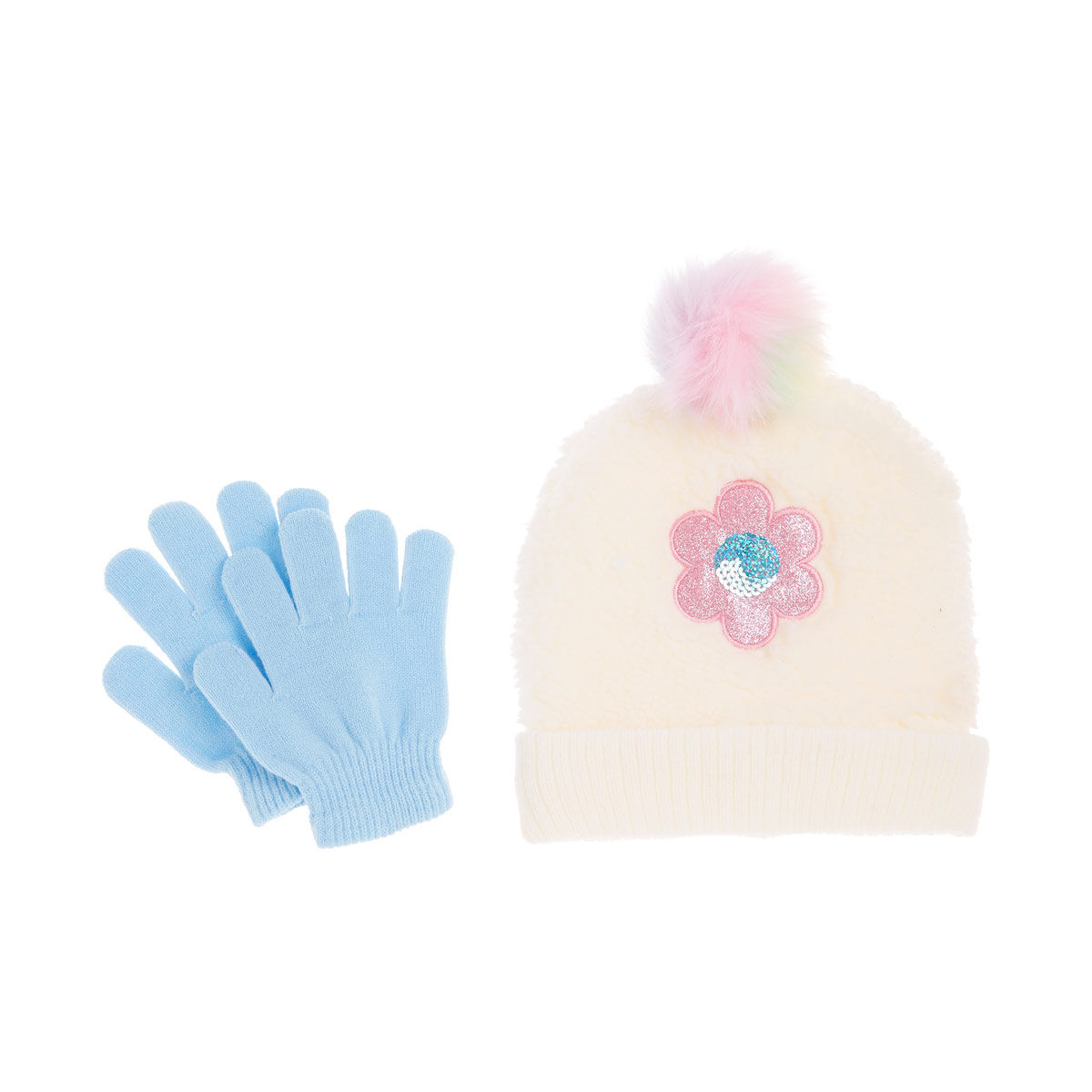Sequin Flower Hat and Gloves Set