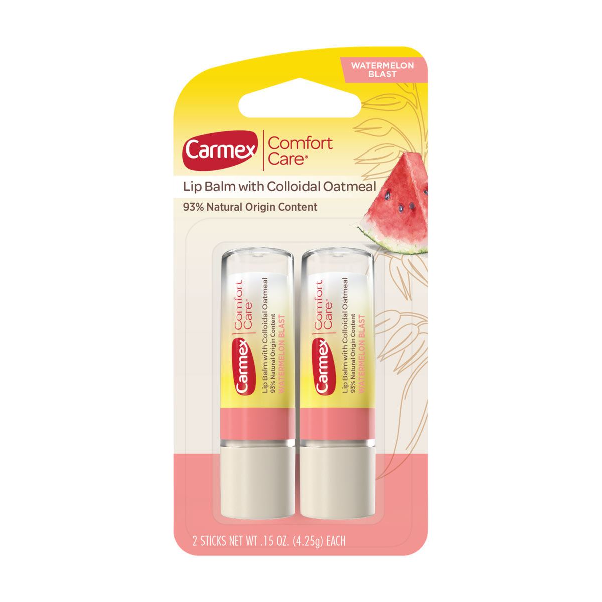 Carmex Comfort Care Colloidal Oatmeal Watermelon Stick Lip Balm, 2pk