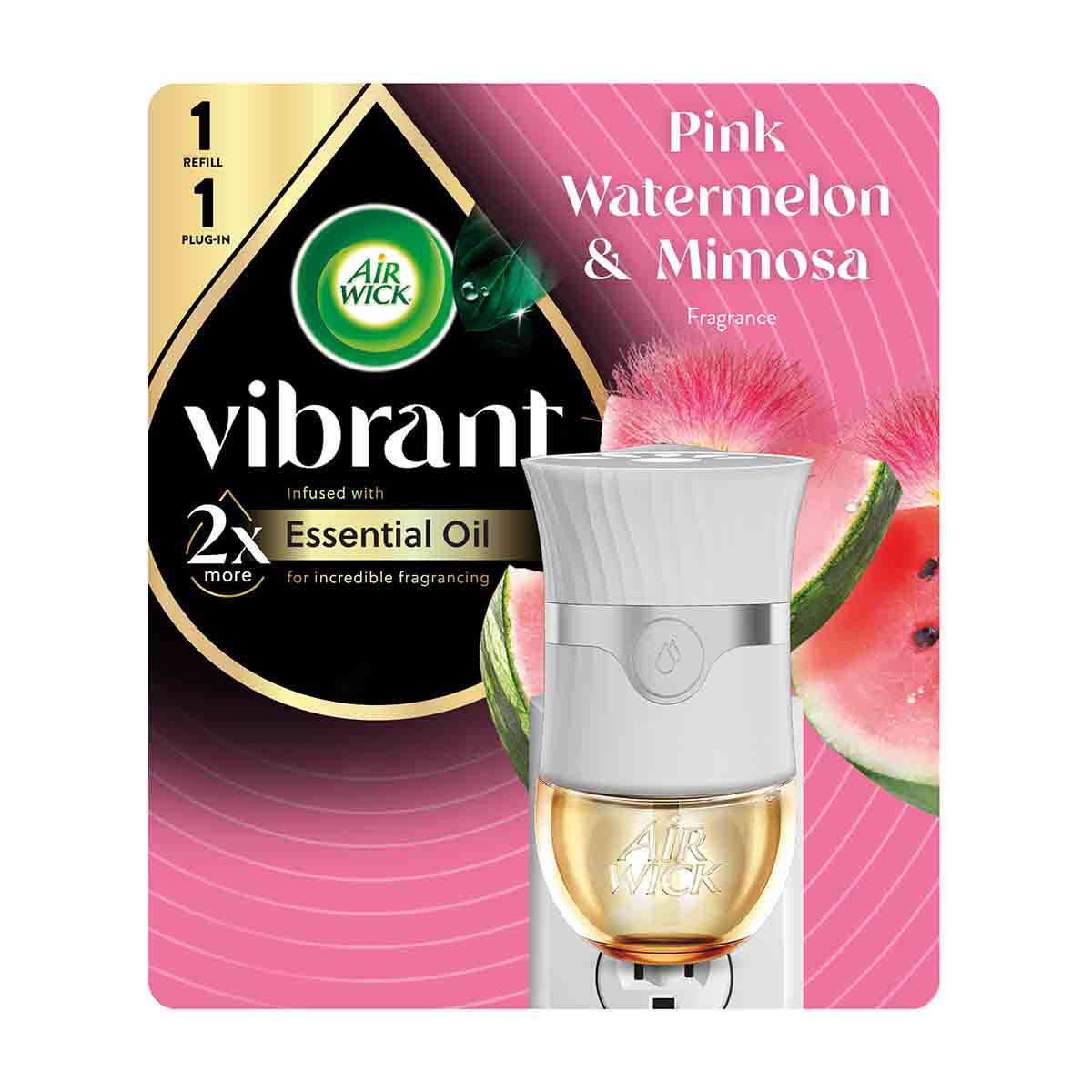 Air Wick Vibrant Pink Watermelon & Mimosa Scented Oil Plug-In Air Freshener Starter Kit, 1 Plug-In, 1 Refill