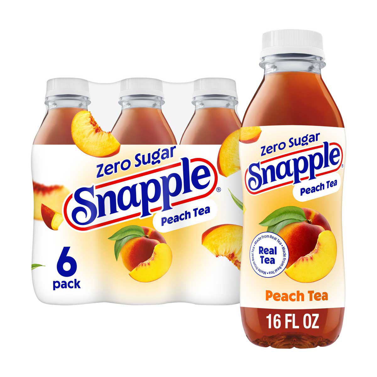 Snapple Zero Sugar Peach Tea, 16 fl oz bottles, 6 pk
