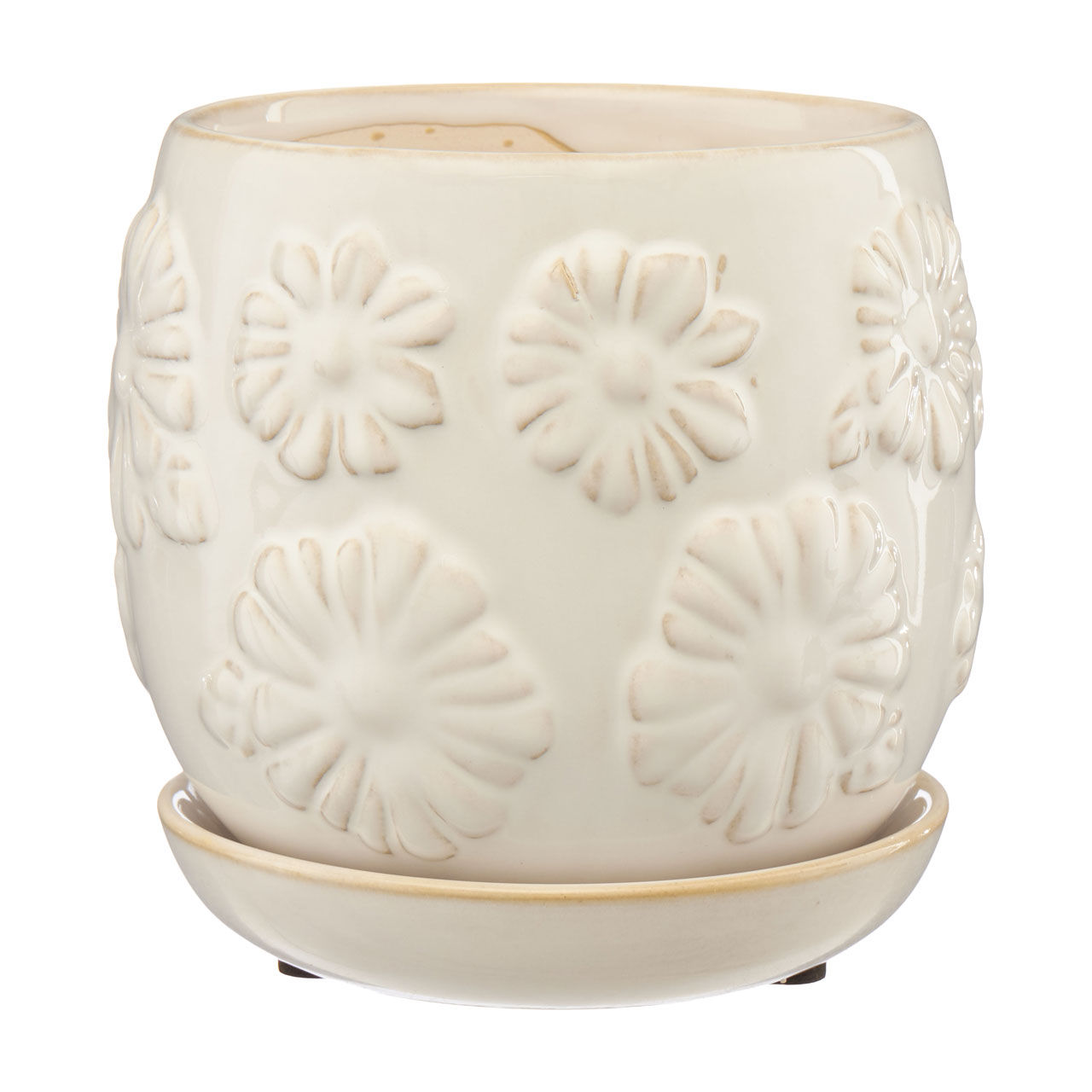 White Floral Embossed Ceramic Planter, 5 in