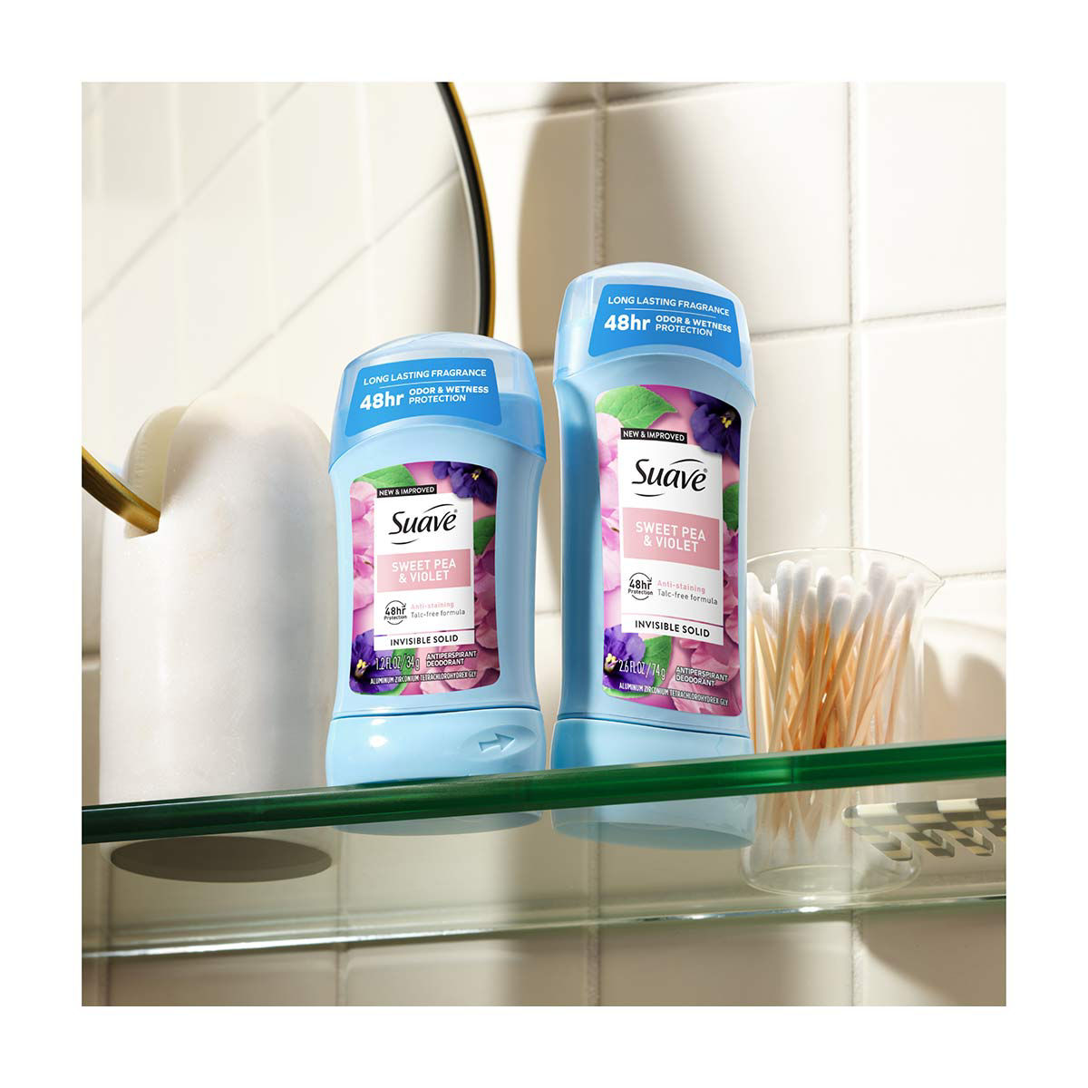 thumbnail image 2 of Suave Fresh Sweet Pea & Violet Invisible Solid Antiperspirant Deodorant, Anti-Staining, 48hr Protection, 1.2 Oz 2 of 11