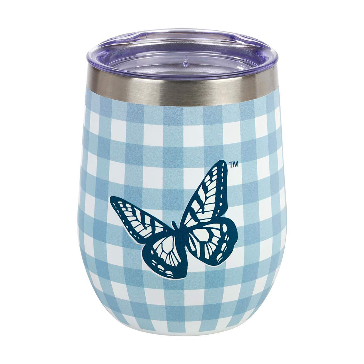 Dolly Parton Checkered Wine Cup with Lid, Blue