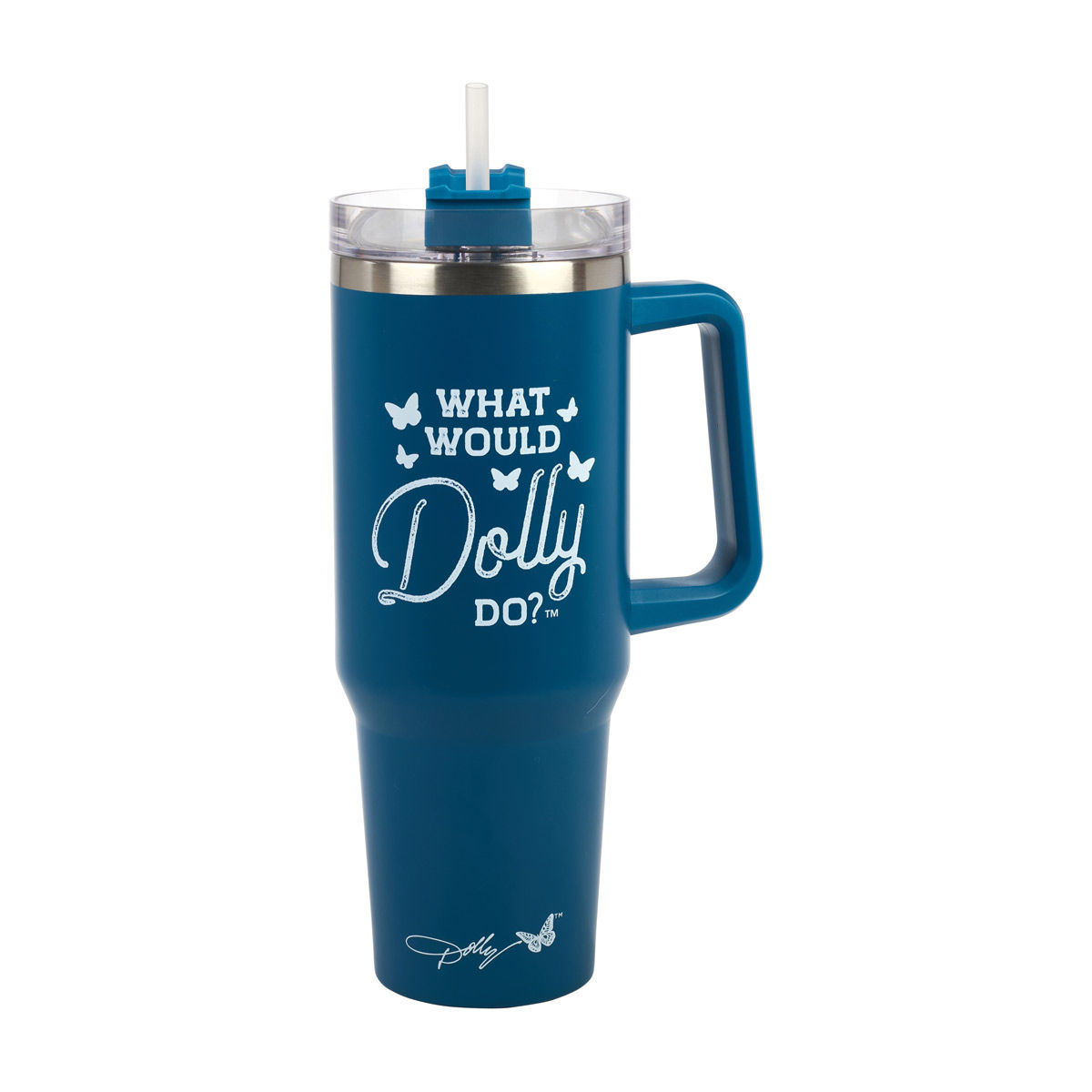Dolly Parton Tumbler with Lid and Straw, 40 oz, Dark Blue