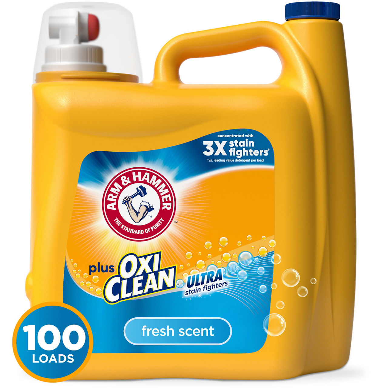 ARM & HAMMER Plus OxiClean Ultra Stain Fighters Liquid Laundry Detergent, Stain Remover for Clothes, Fresh Scent, 122 Loads, 158.6 Fl Oz