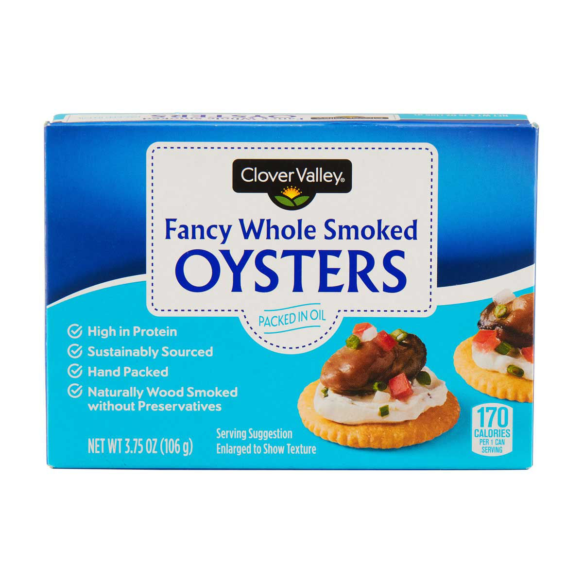 Clover Valley Fancy Whole Smoked Oysters, 3.75 oz