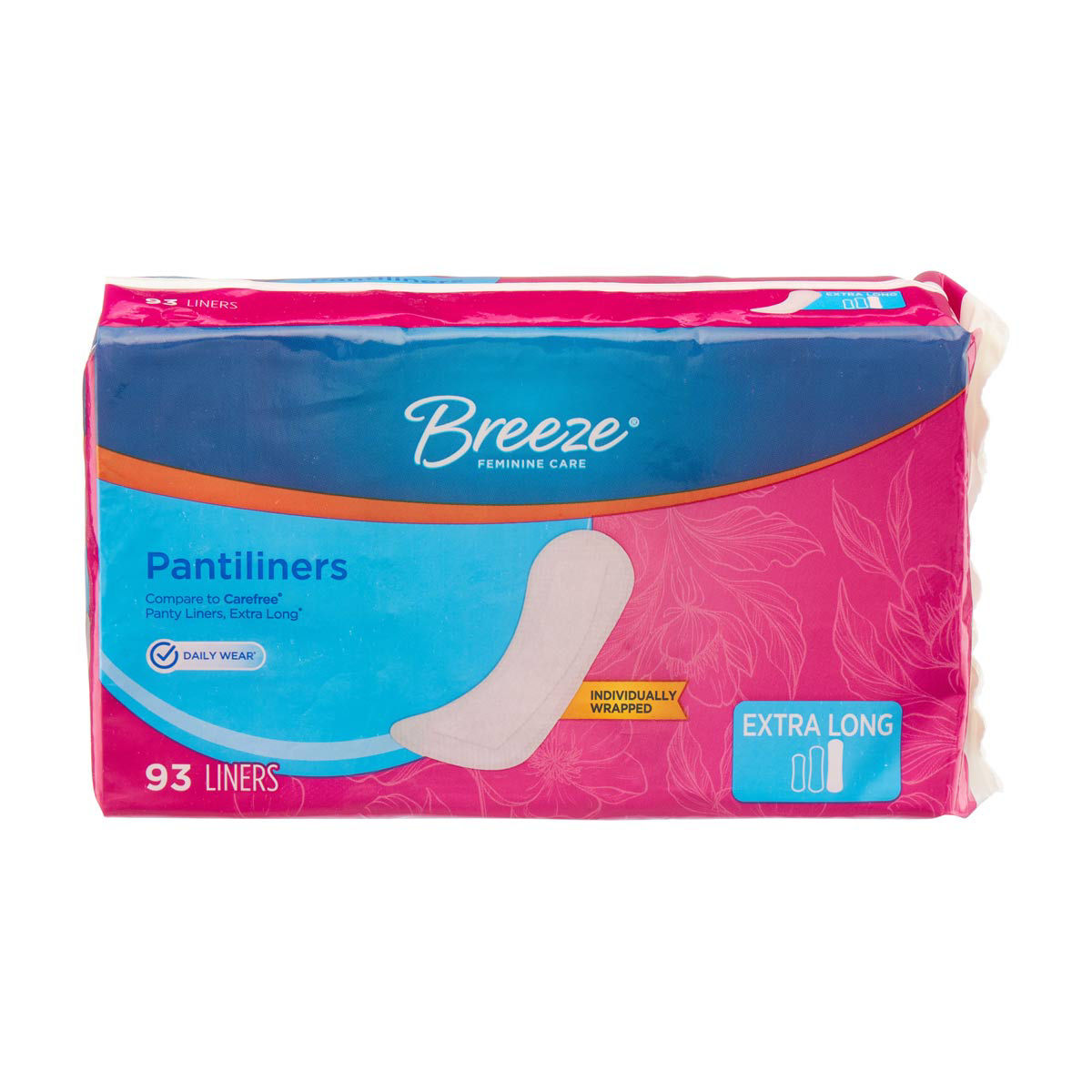 Breeze-Feminine-Care-Individually-Wrapped-Pantiliners,-Extra-Long,-93-ct
