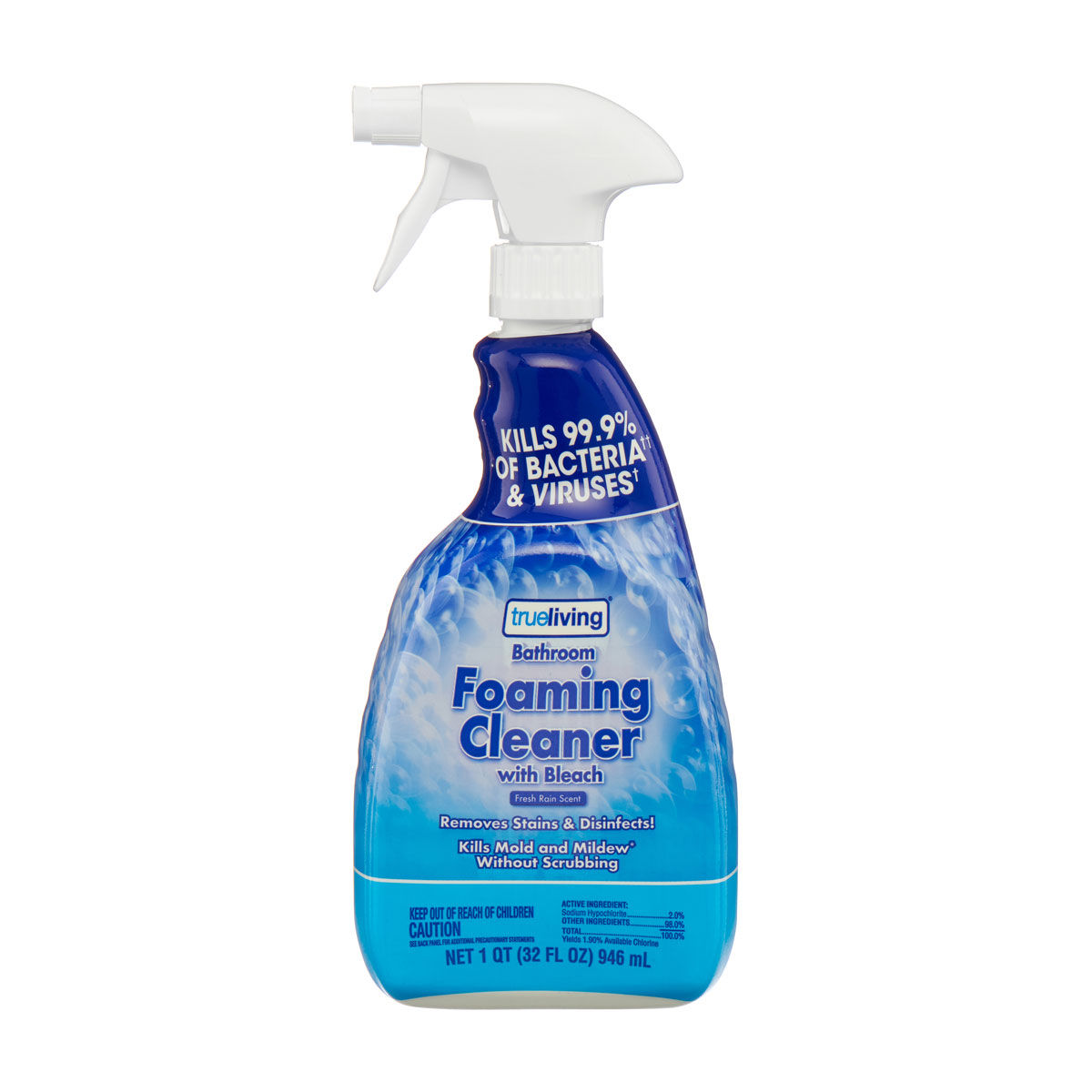 True Living Bathroom Foaming Cleaner with Bleach, Fresh Rain Scent, 32 fl oz