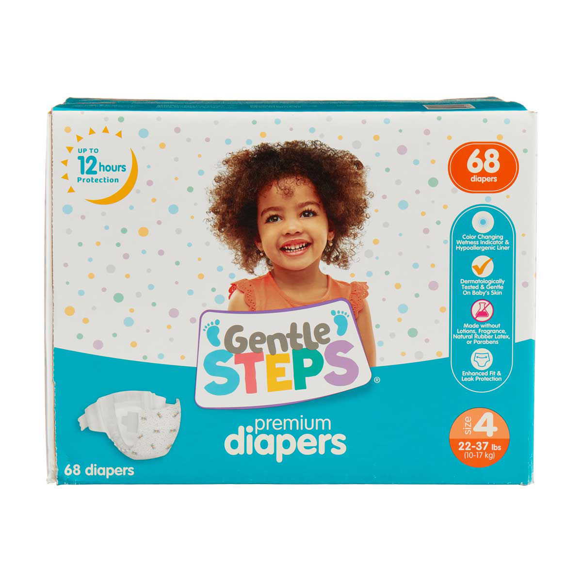 Gentle Steps Premium Baby Diapers, Size 4, 22-37 lbs, 68 ct