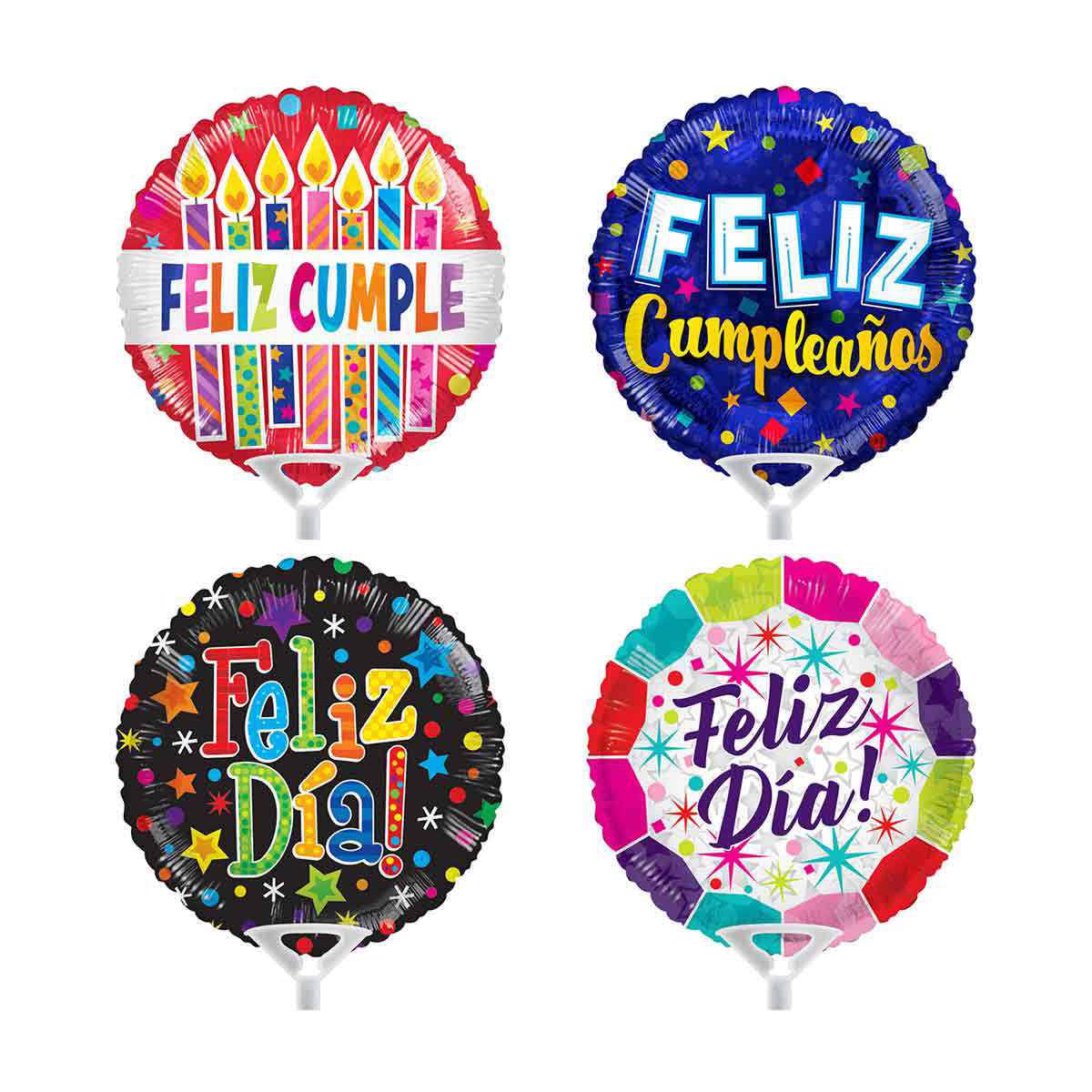Printed Party Stick Balloons, 4 Assorted Designs