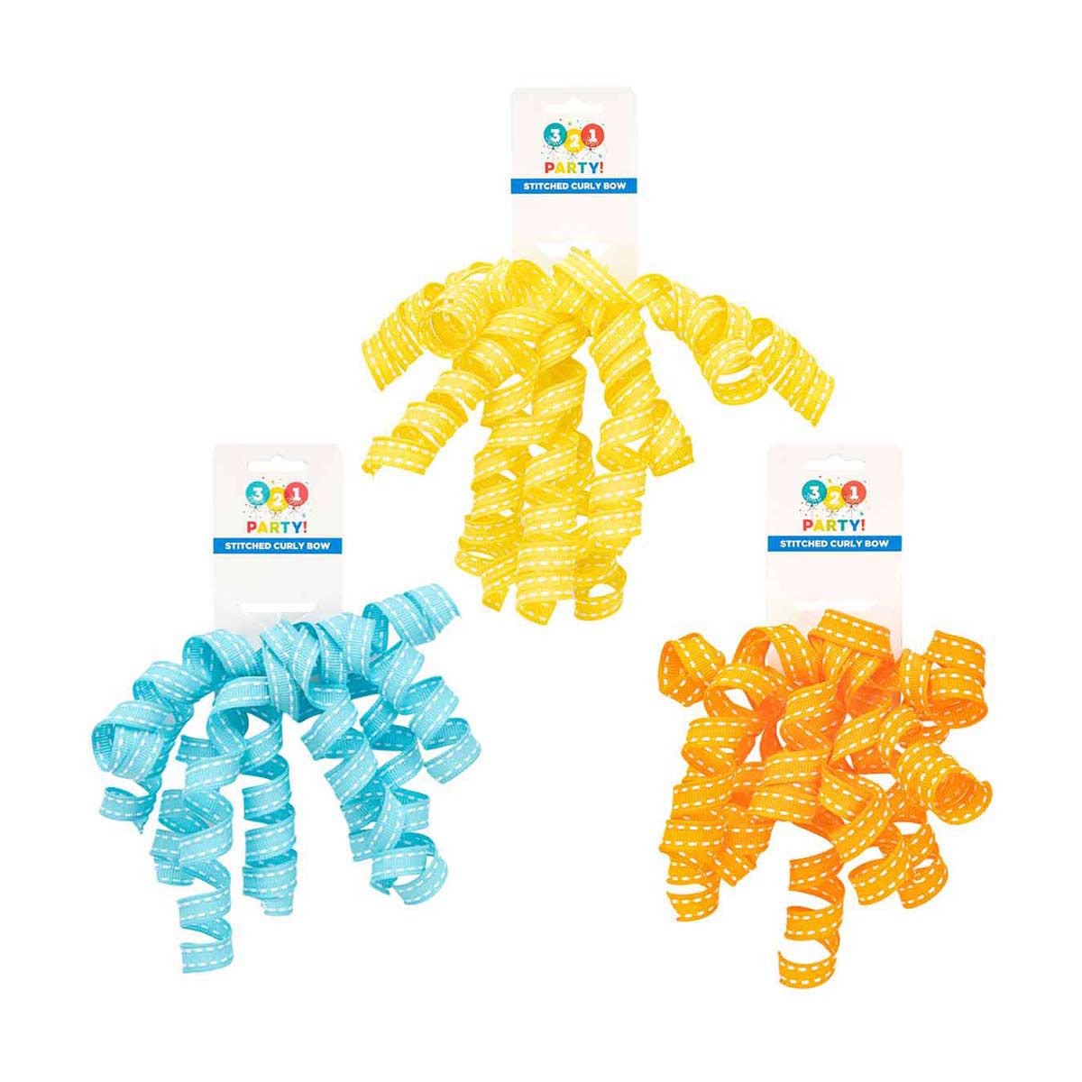 3-2-1 Party! Stitched Curly Bow, 3 Assorted Colors