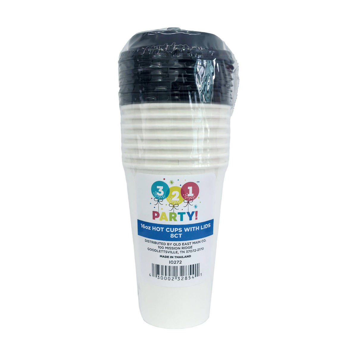 321 Party! Hot Cups With Lids, 16 oz, 8 ct