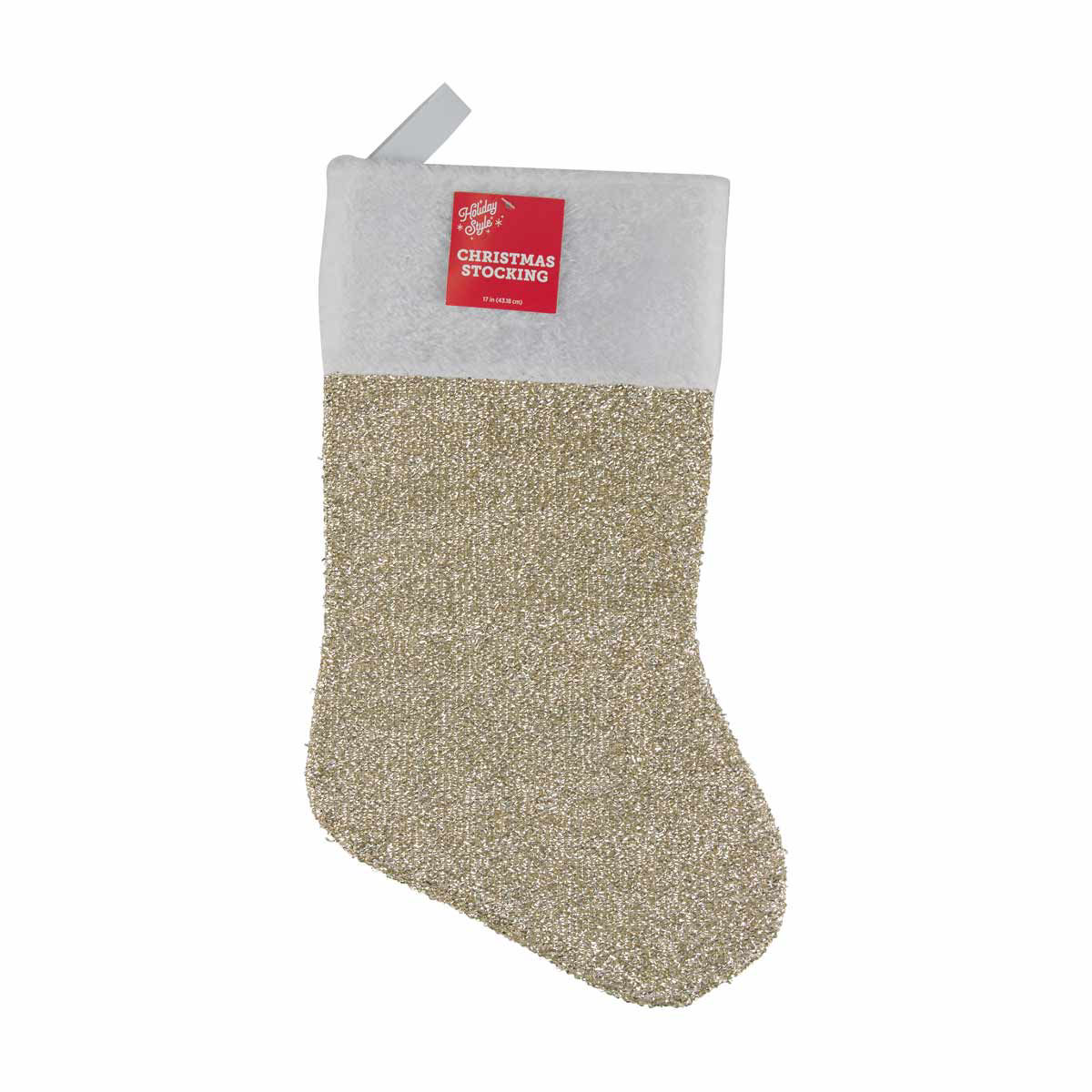 Holiday Style Solid Tinsel Christmas Stocking, 17 in, Assorted