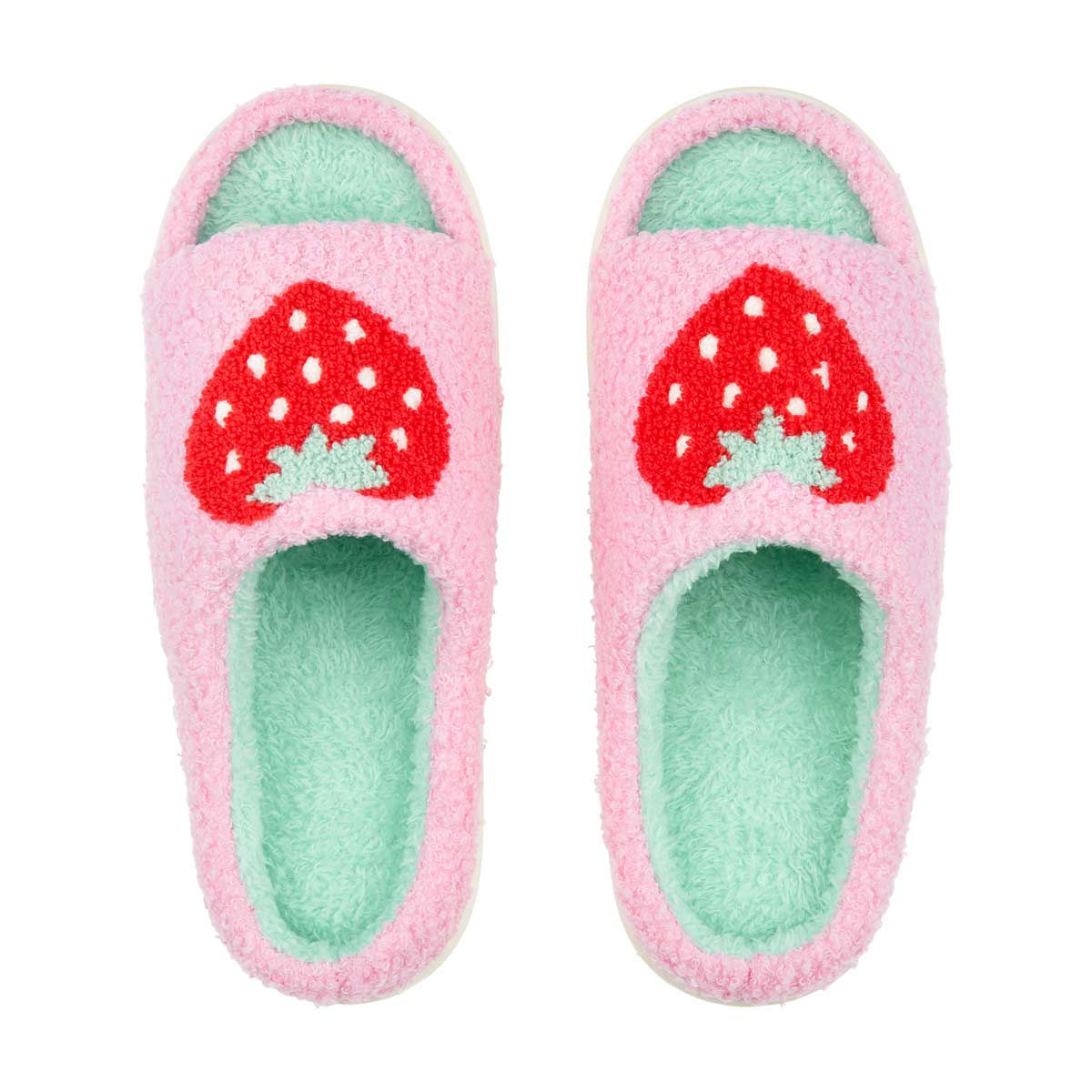 Strawberry Open-Toe Indoor Slippers, Pink Sherpa, 1 Pair
