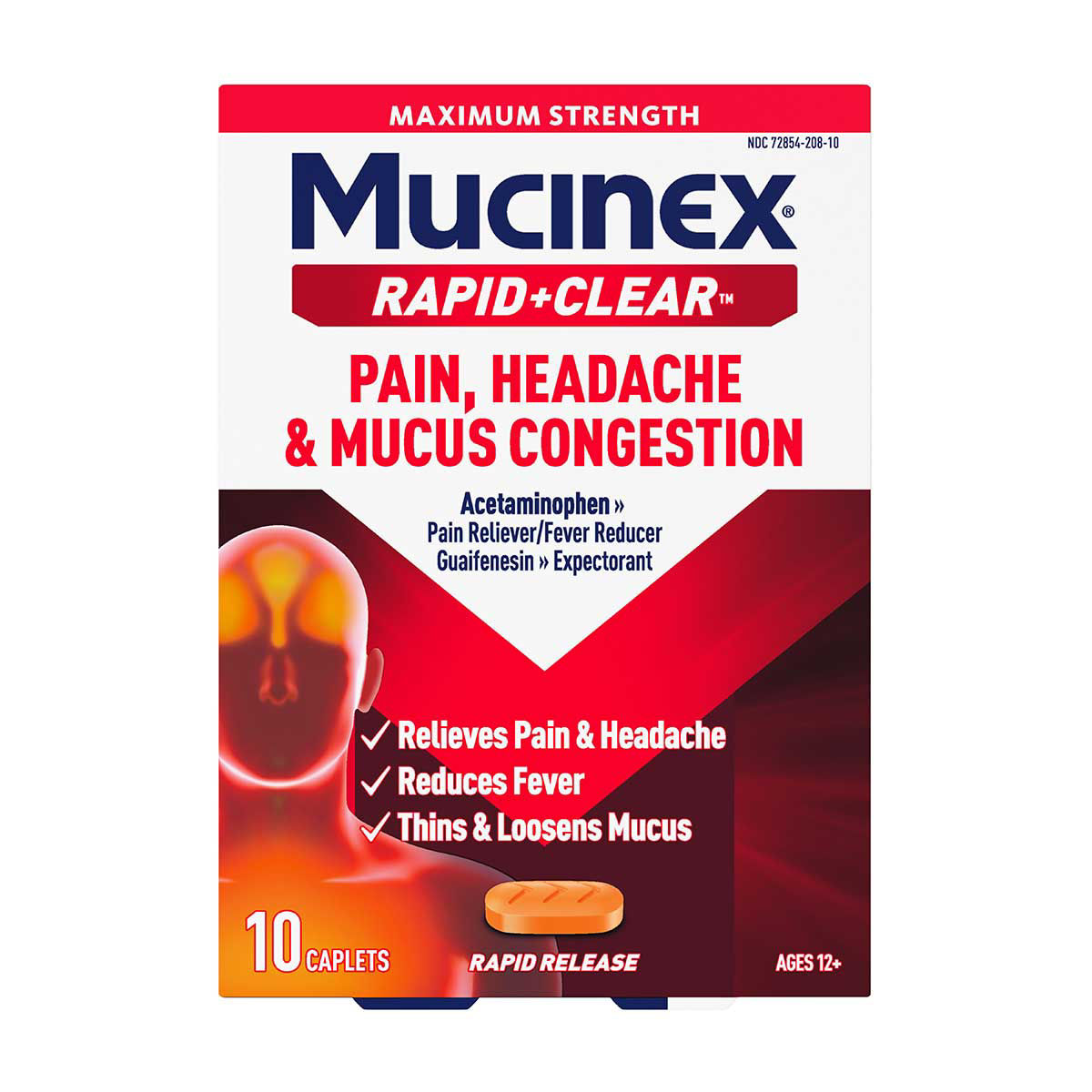 Mucinex Rapid+Clear Maximum Strength Pain, Headache & Mucus Congestion Rapid Release Caplets, 10 ct