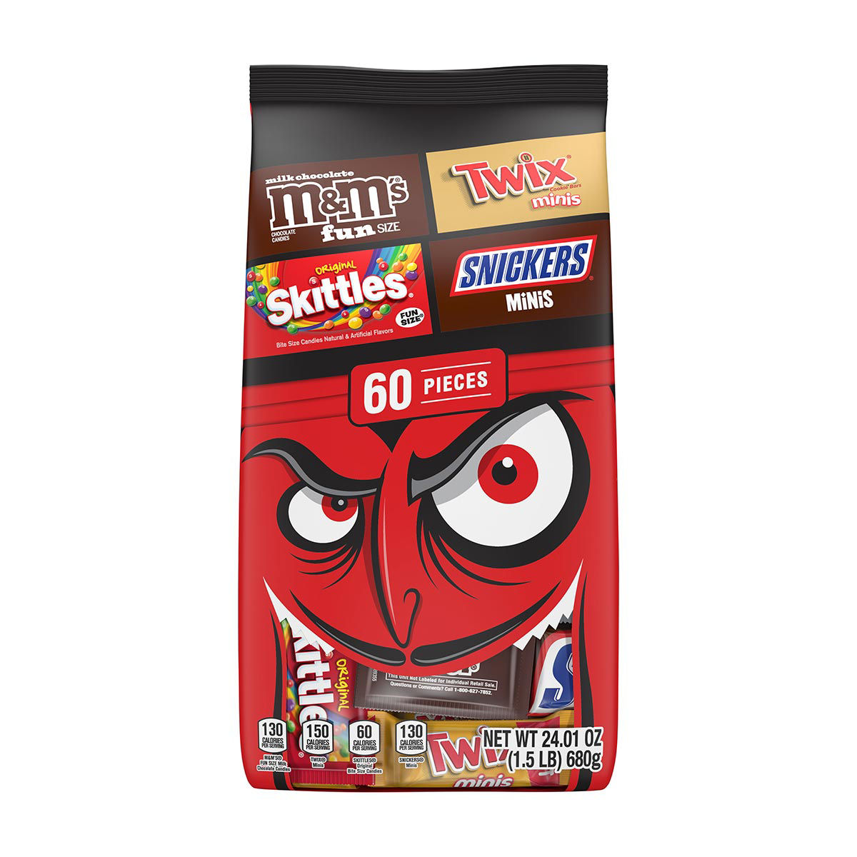 M&M'S, SNICKERS, SKITTLES & TWIX Chocolate Halloween Candy Variety Pack, 60 Ct Bag