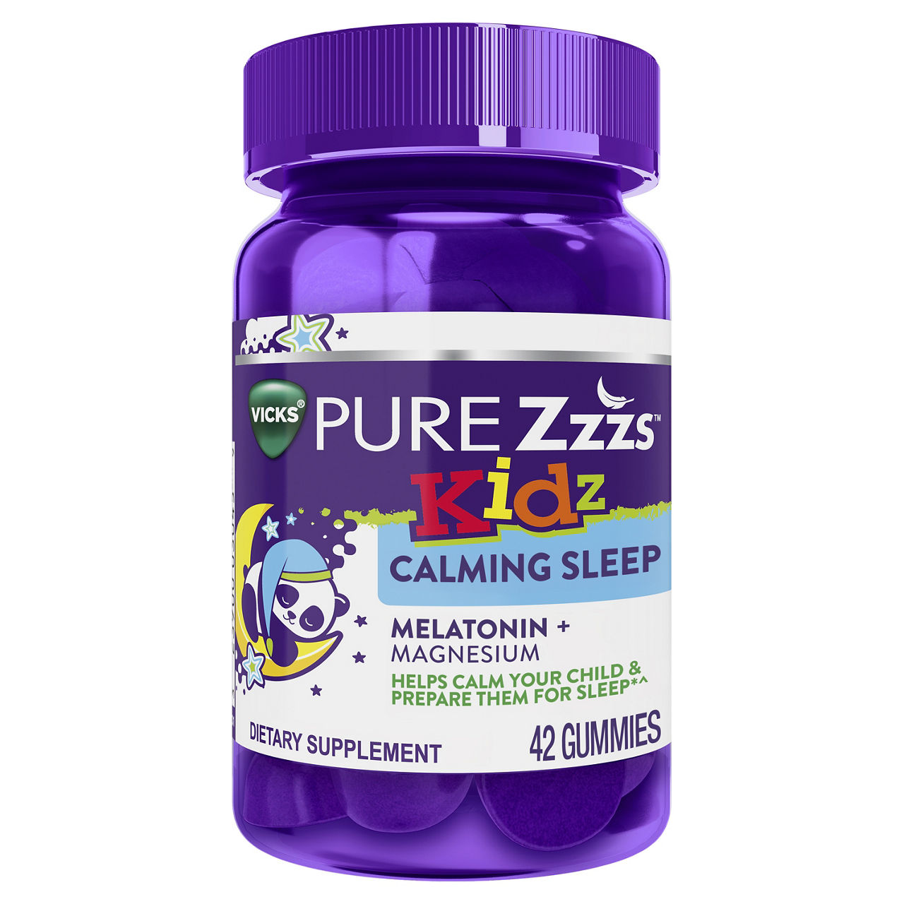 VICKS PURE Zzzs Kidz Calming Sleep, Melatonin + Magnesium Sleep Aid Gummies for Kids and Children, Helps Your Child Fall Asleep Naturally, Low Dose Melatonin, Berry Flavored, 42 Gummies