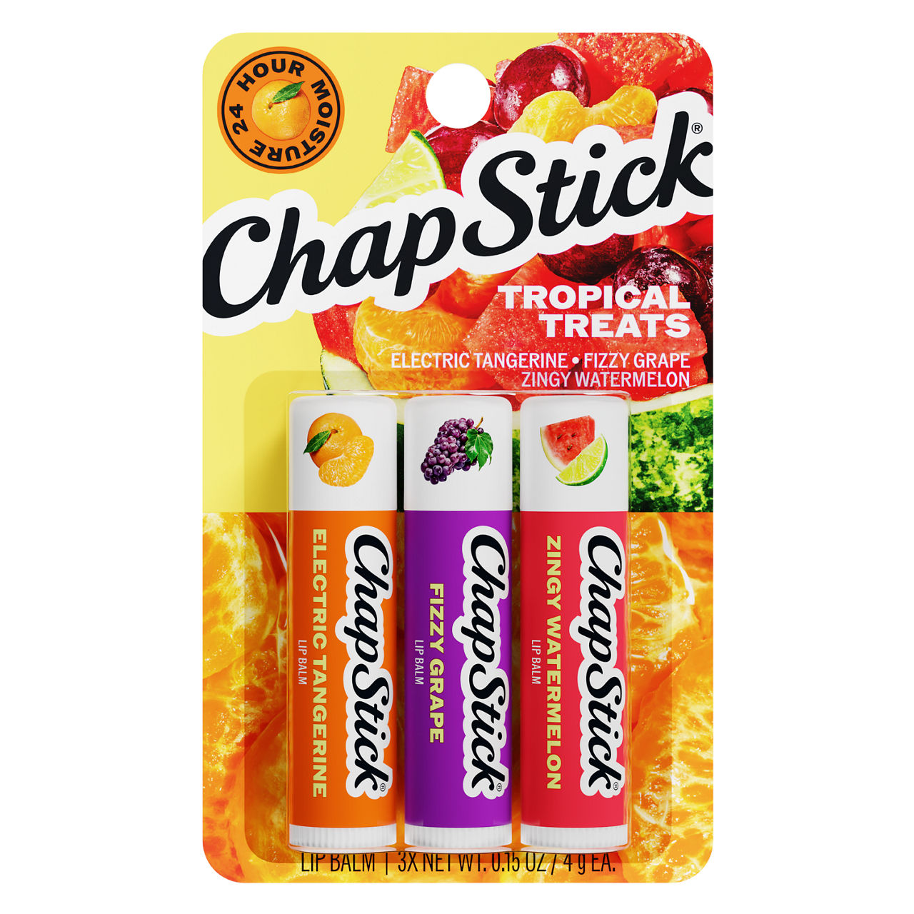 ChapStick Tropical Treats Flavored Lip Balm Sticks, Variety Pack, 3-Pack, 0.15 oz Each