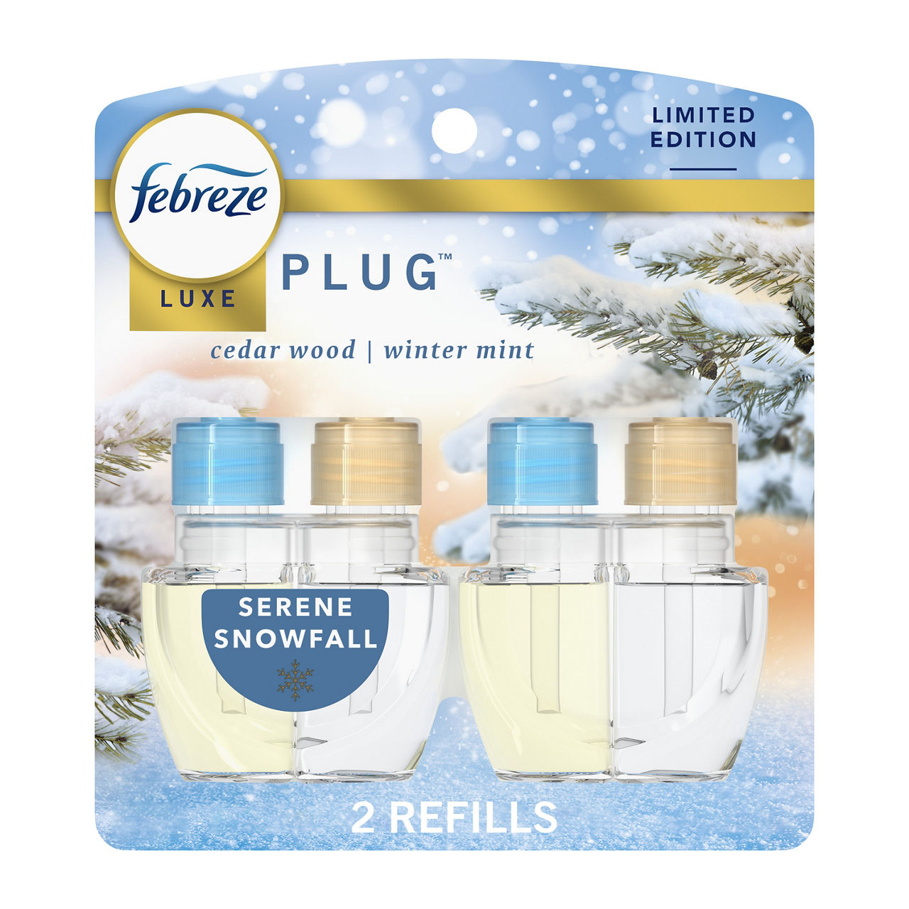 Febreze Plug In Air Freshener, Odor-Fighting Scented Oil Refill, Serene Snowfall, 2 Refills