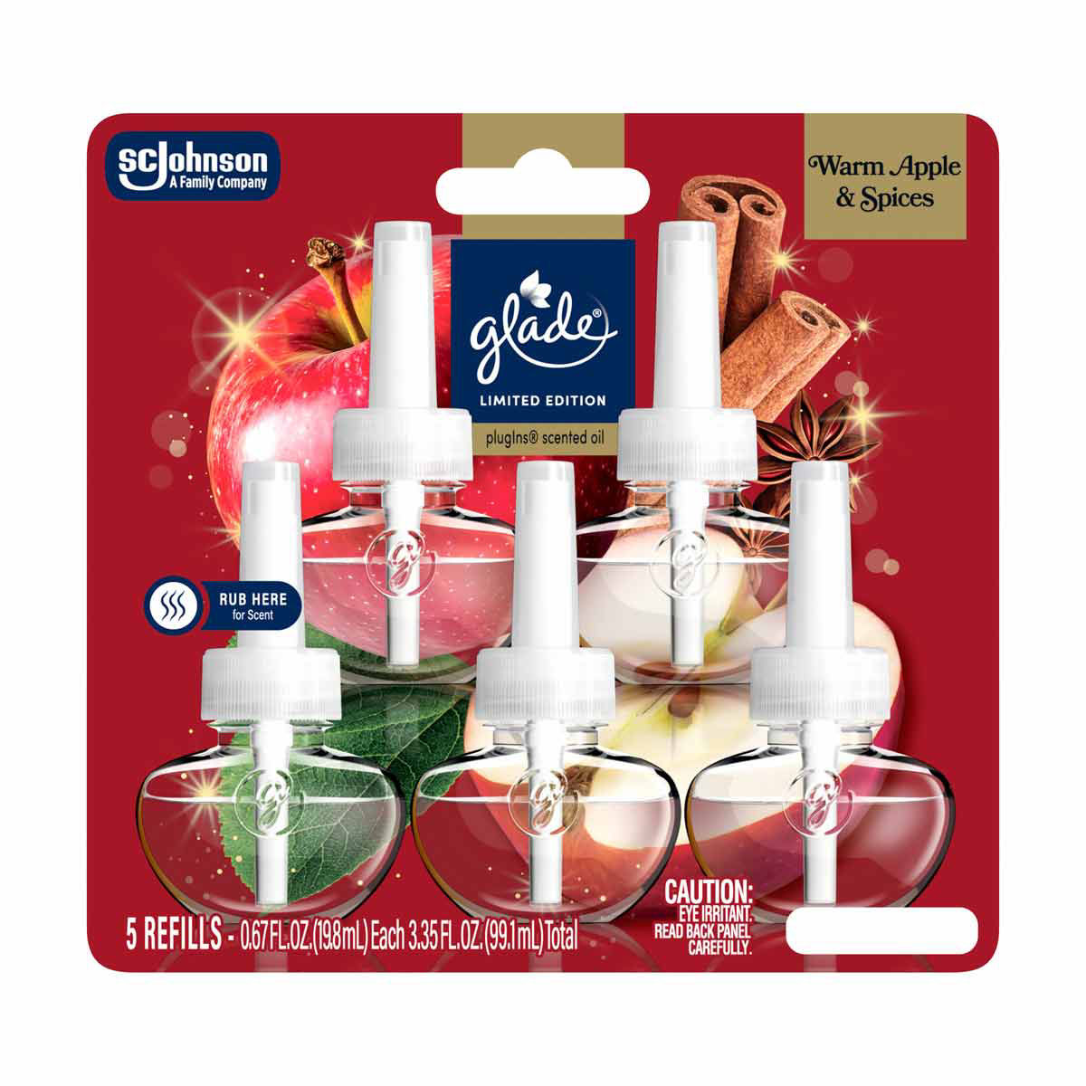 Glade PlugIns Refills Air Freshener, Warm Apple & Spices, 1.34 oz, 5 ct