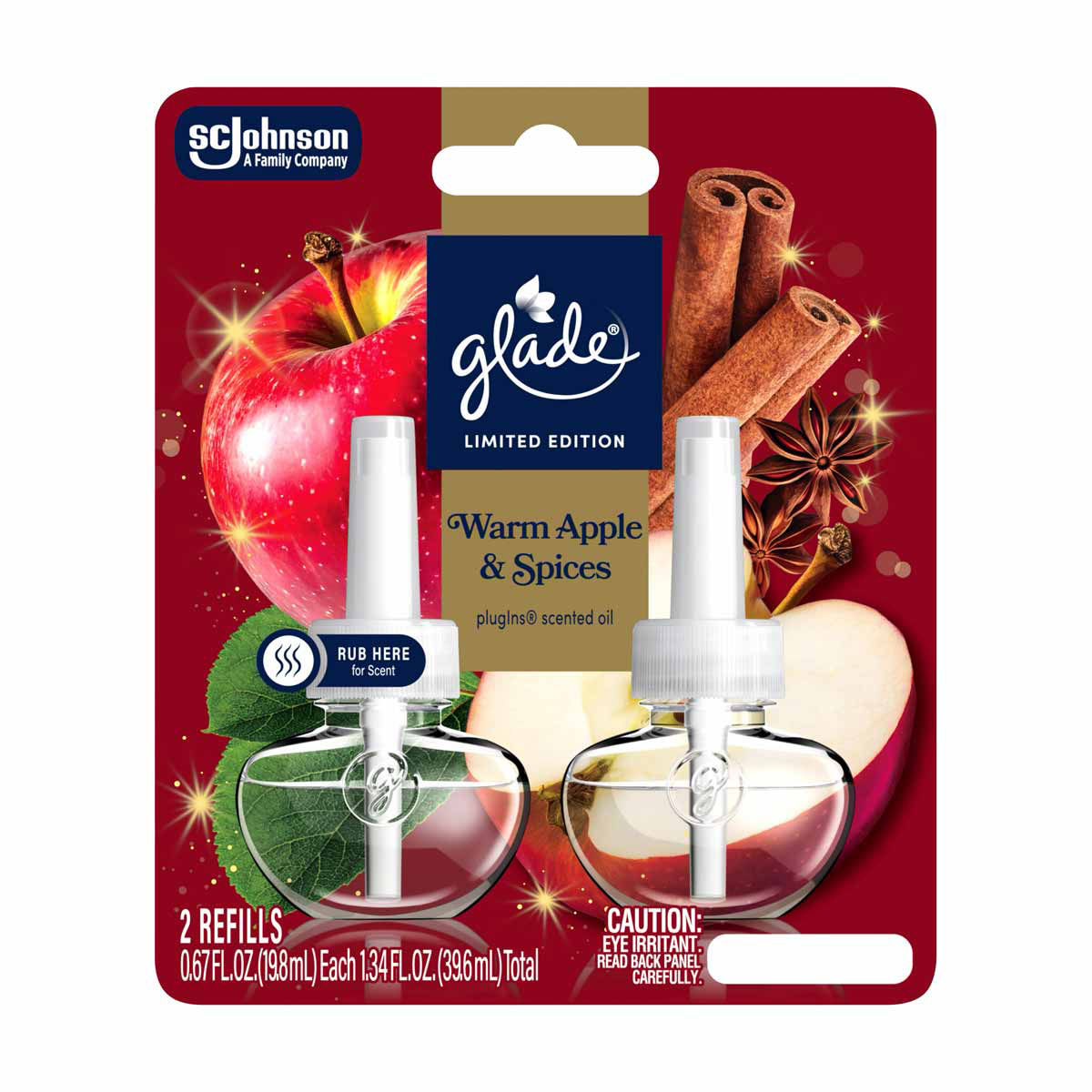 Glade® PlugIns® Refills Air Freshener, Warm Apple & Spices, 1.34 oz, 2 ct