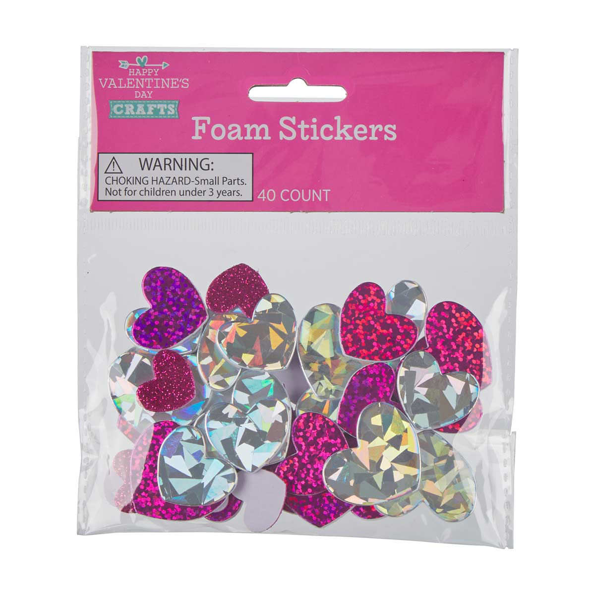 Happy-Valentine's-Day-Heart-Shaped-Foam-Stickers,-40-ct,-Assorted