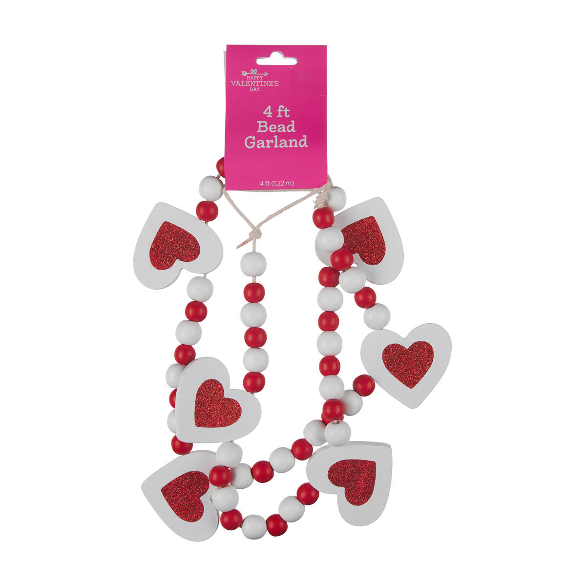 Happy Valentine's Day Wood Bead Garland, 4 ft, 1 ct - Assorted