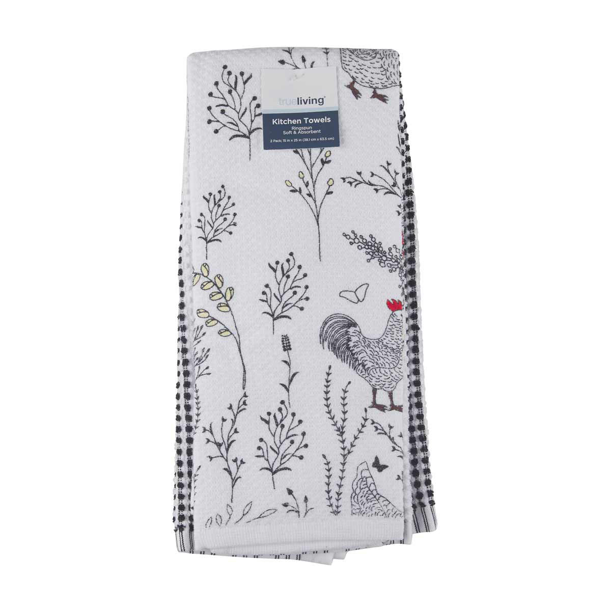True Living Ringspun Soft & Absorbent Kitchen Towels, 2 ct, Assorted