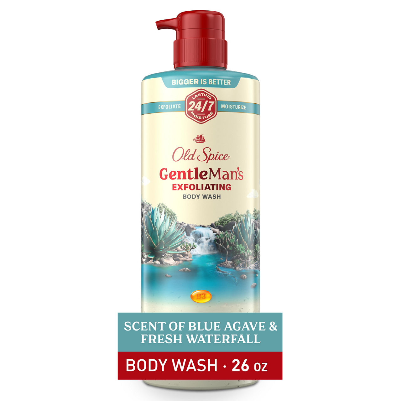 Old Spice GentleMan's Exfoliating Body Wash Pump, Scent of Blue Agave + Fresh Waterfall, 24/7 Shower Fresh, 26oz