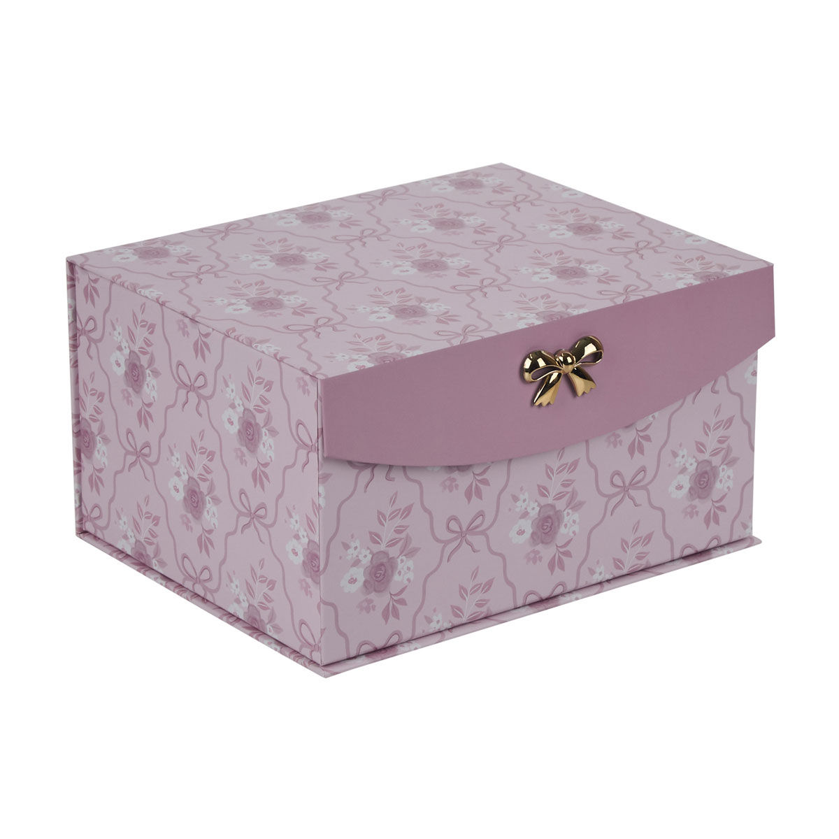 Printed Flip Top Box with Bow, Pink, Medium