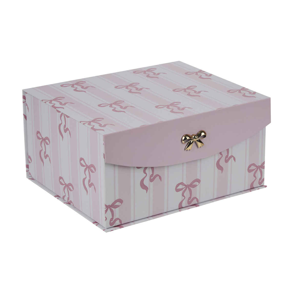 Ribbon Print Flip Top Box with Bow, Pink, Large