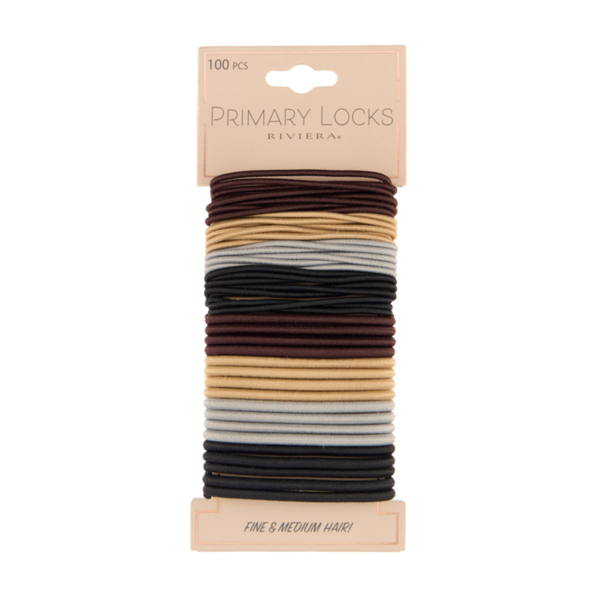 Riviera Primary Locks Gray, Tan & Brown Elastic Hair Ties, 100 ct
