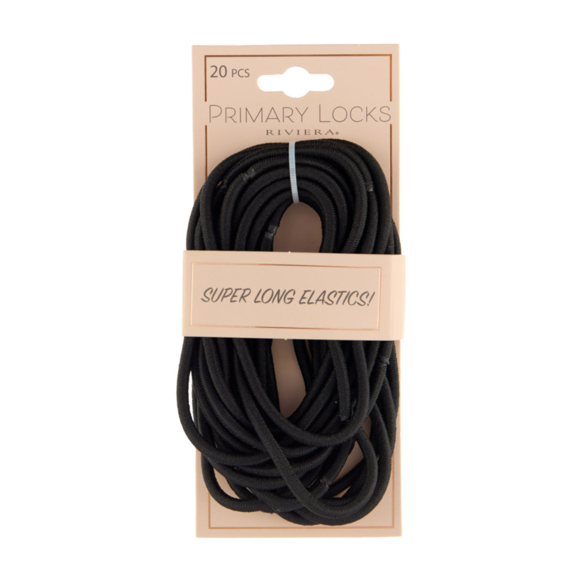 Riviera Primary Locks Black Super Long Elastic Hair Ties, 20 ct