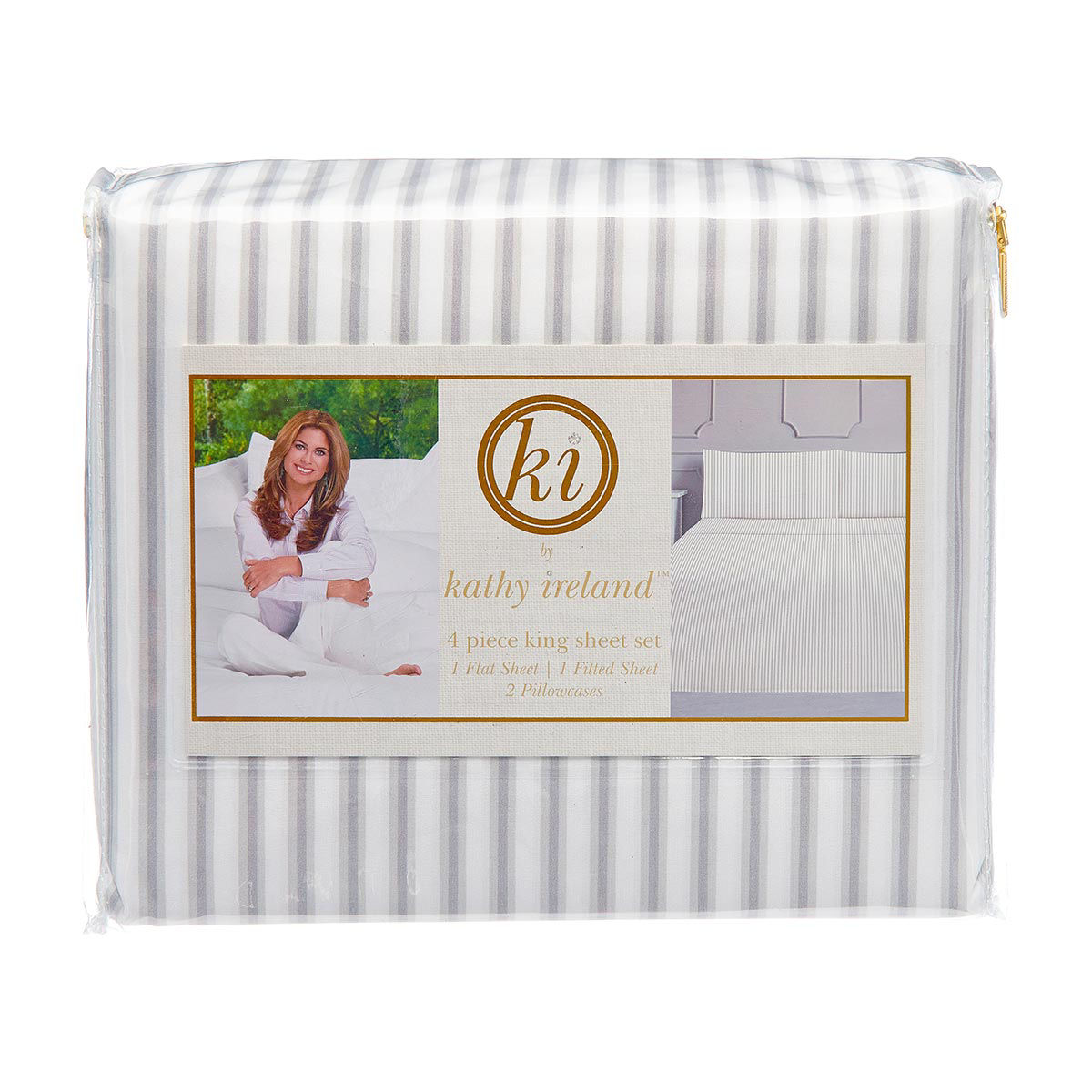 Kathy Ireland 4-Piece King Sheet Set, Striped Design