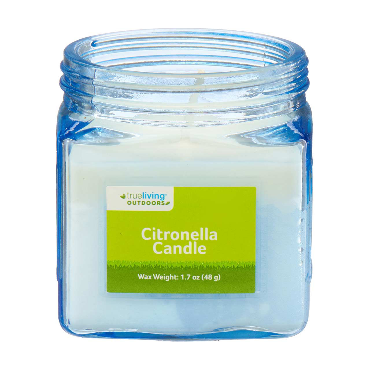 Trueliving Outdoors Blue Glass Citronella Candle, 1.7 oz