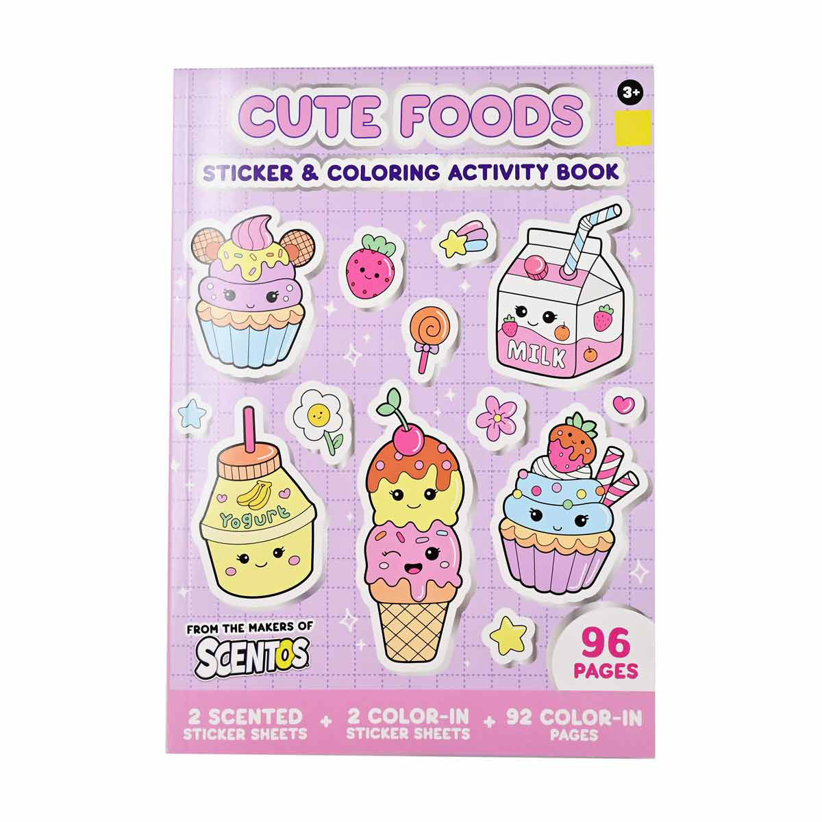 Scentos Cute Foods Sticker & Coloring Activity Book, Ages 3+