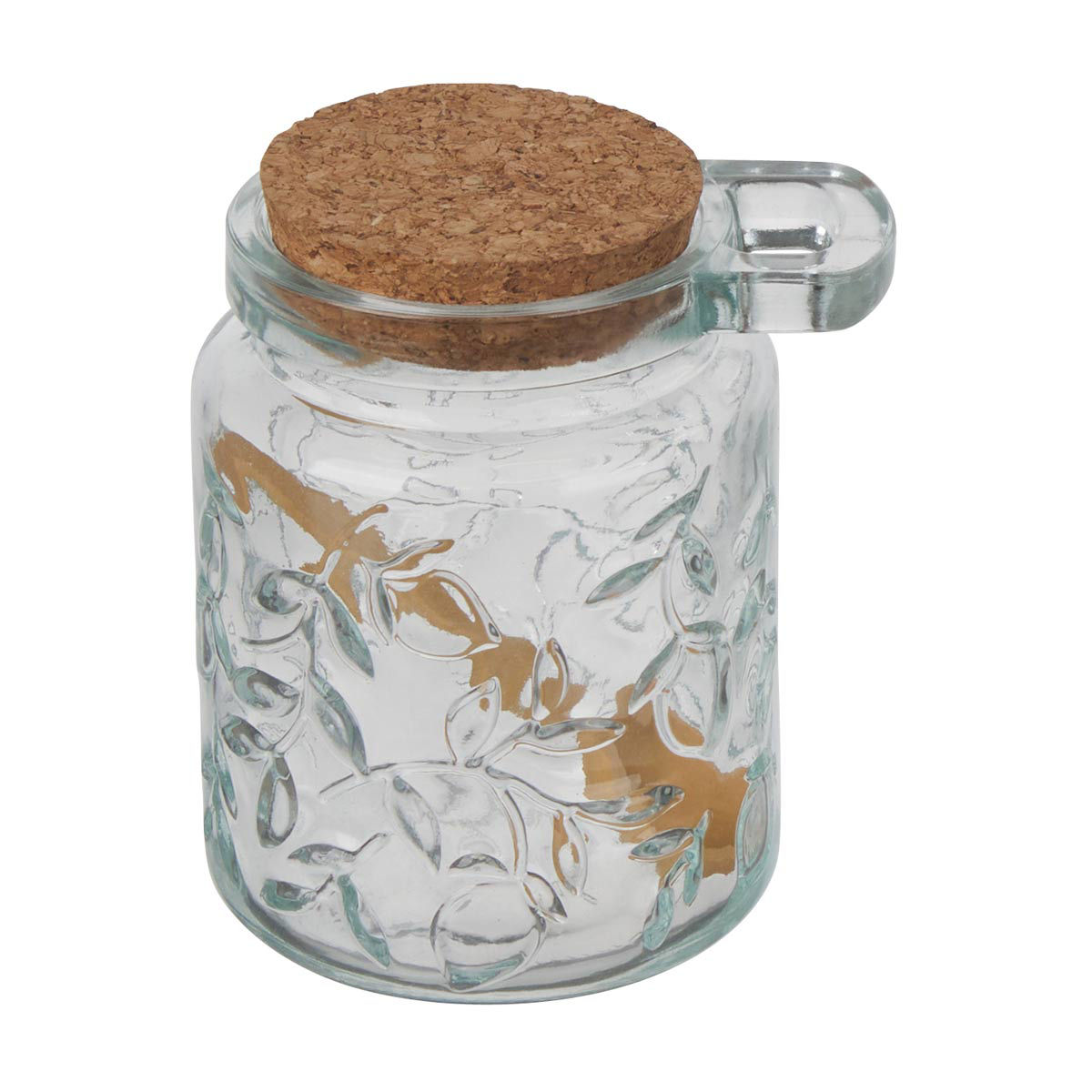 Tansaparent Embossed Glass Spice Jar with Natural Cork Lid and Spoon