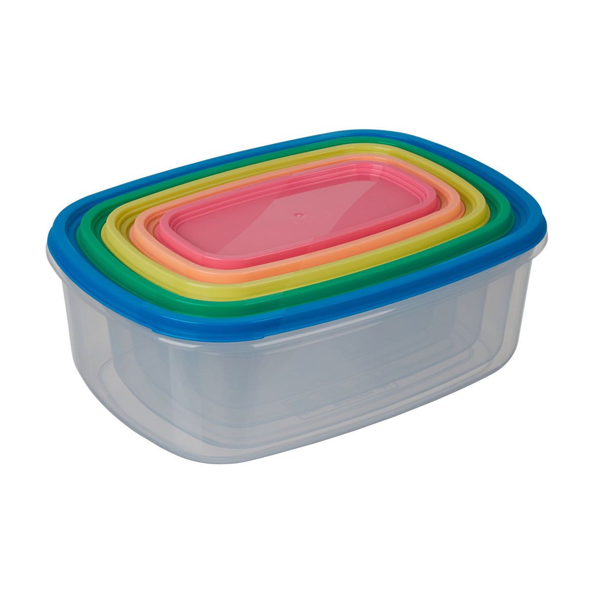 Transparent Stackable Food Storage Containers with Multi-Colored Lids, 5 ct