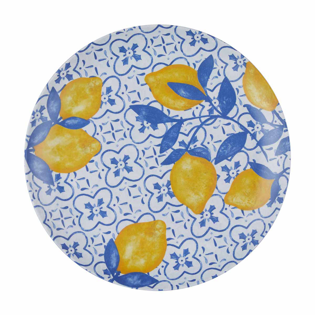 Lemon Print  Round Melamine Dinner Plate, 10 in